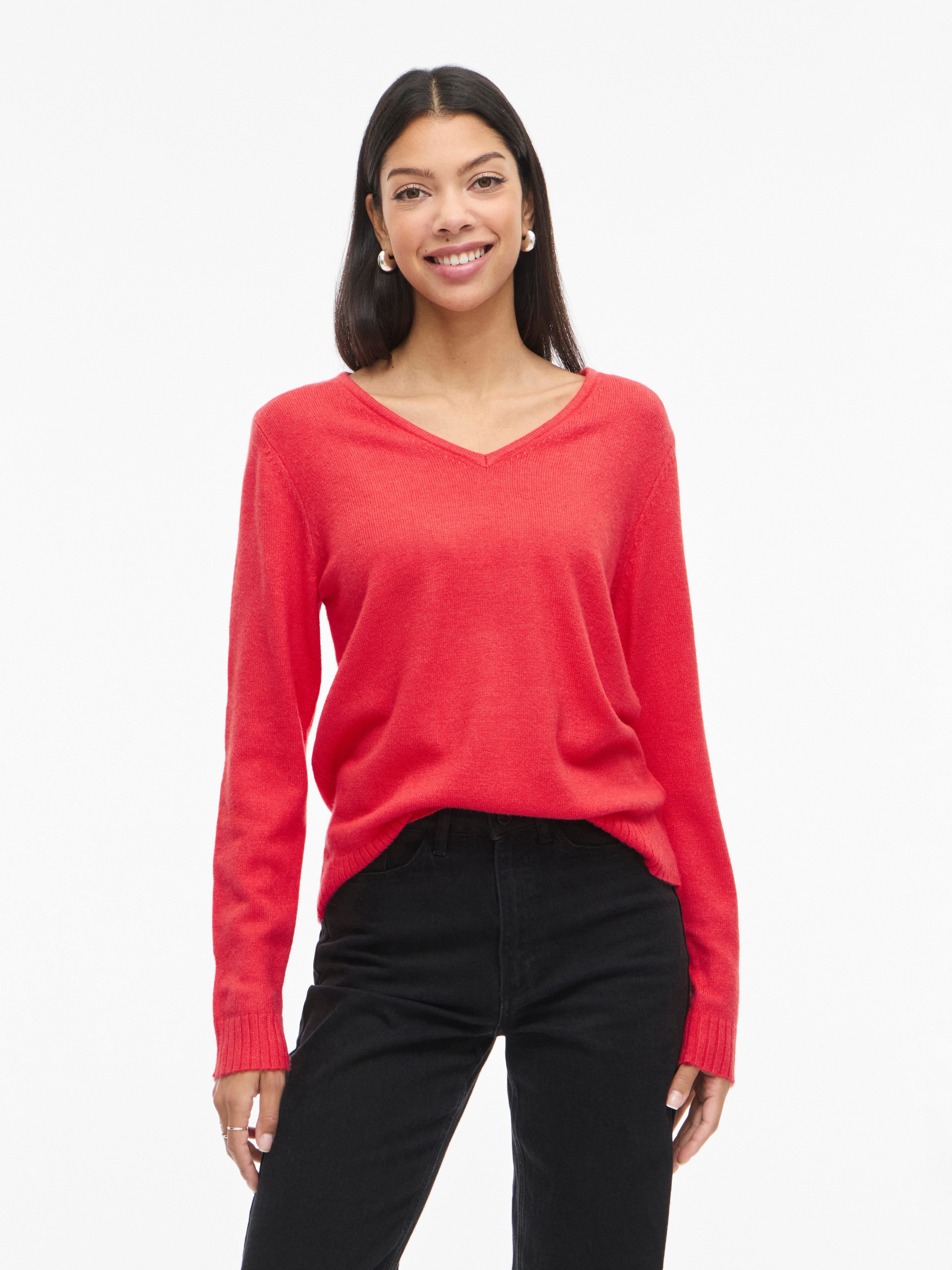 Vila V-Ausschnitt-Pullover VIRIL V-NECK L/S KNIT TOP - NOOS Materialmix, regular fit