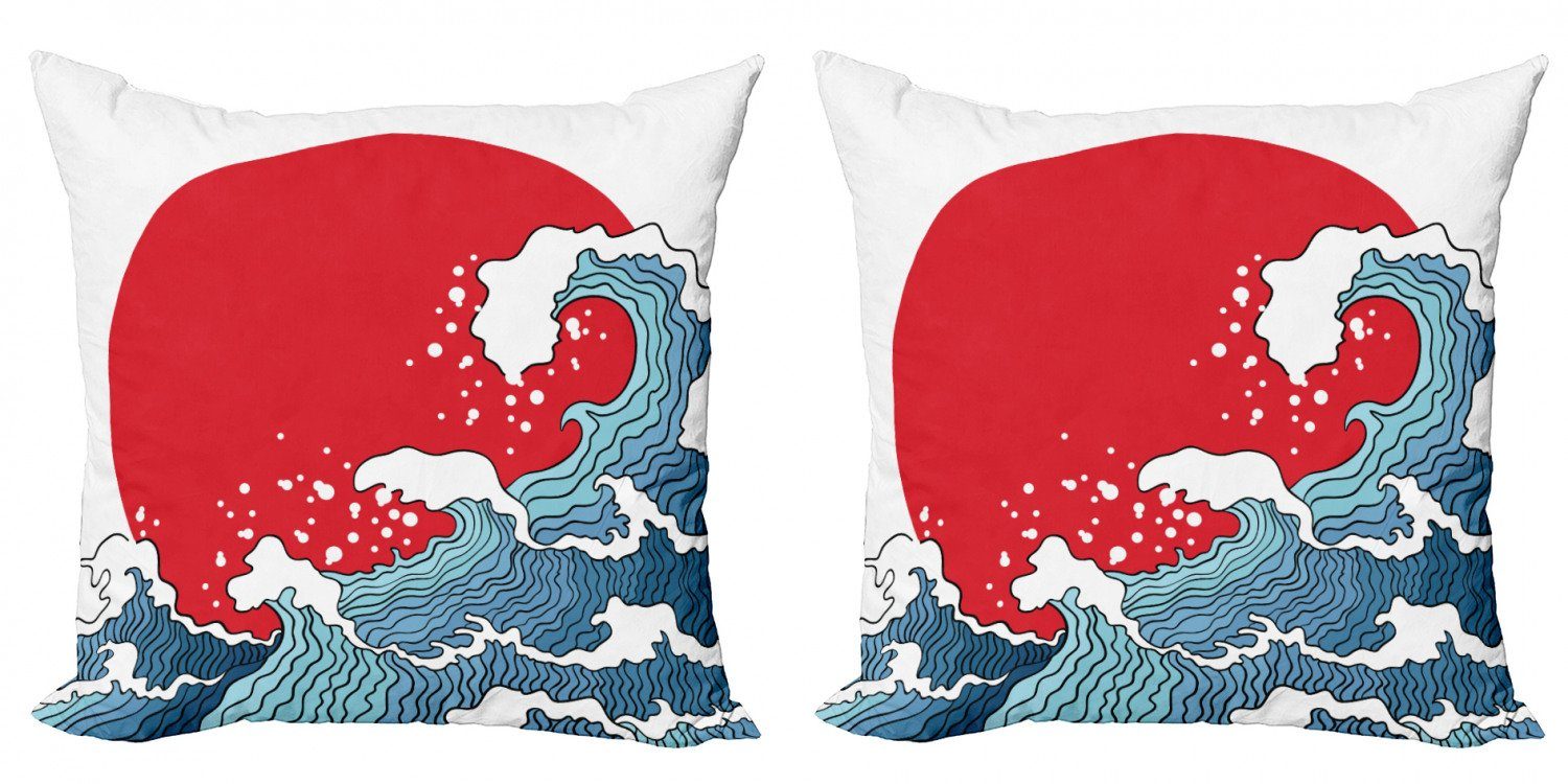 japanische Tsunami Kissenbezüge Accent Red (2 Doppelseitiger Sun Modern Stück), Abakuhaus Digitaldruck, Welle