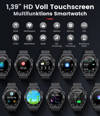 Lige Smartwatch (1,39 Zoll, Android iOS), Herren anruf kabellosem wasserdicht herzfrequenz schlaf kompatibel