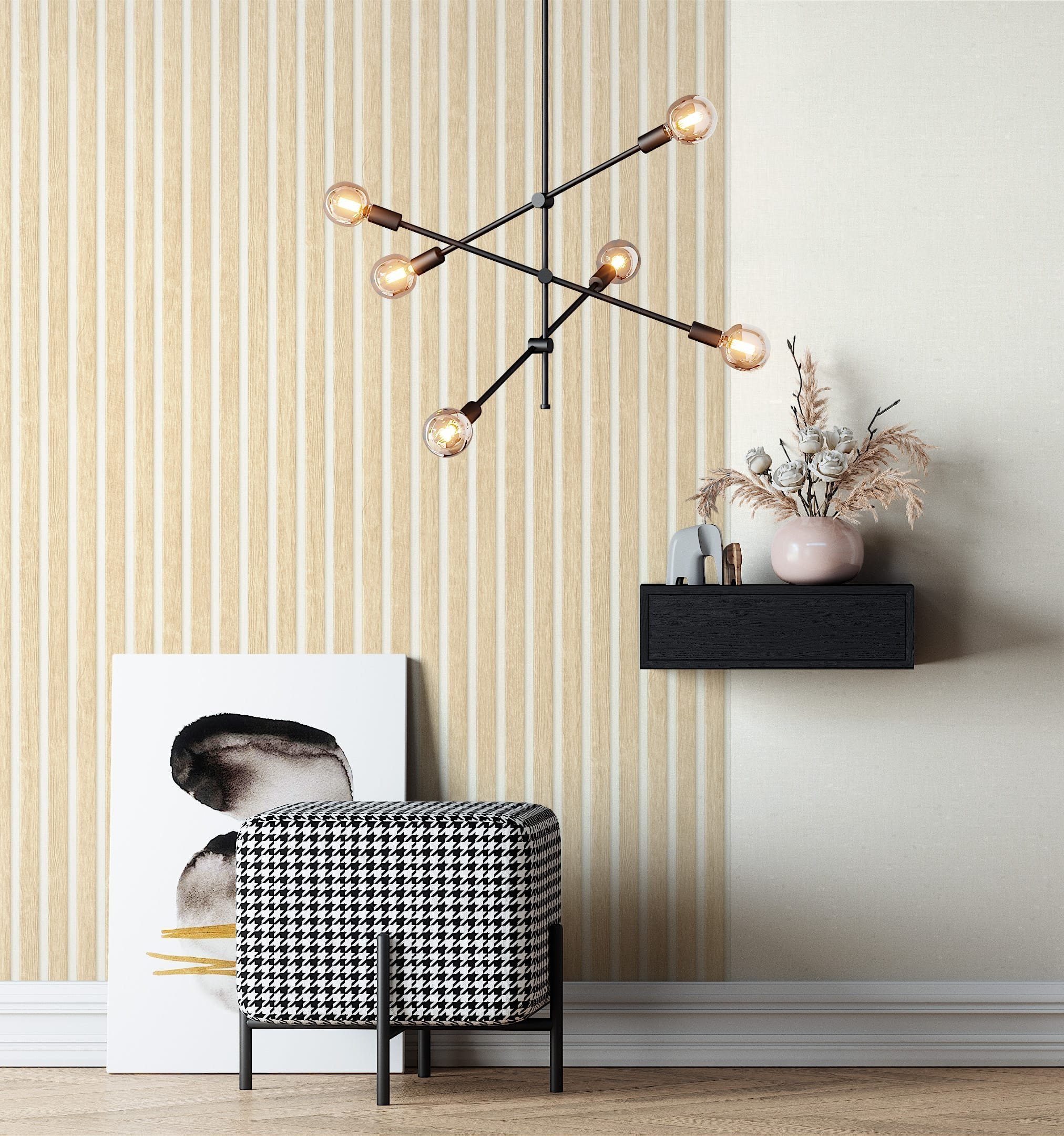Newroom Vliestapete Barcley Nature Light Tapete Holzwandpaneele Paneele,Lamelle, Beige Tapete Skandinavisch Paneele - Holzwandpaneele Wandpaneele Creme Weiß Mod – Bild 4 von 5