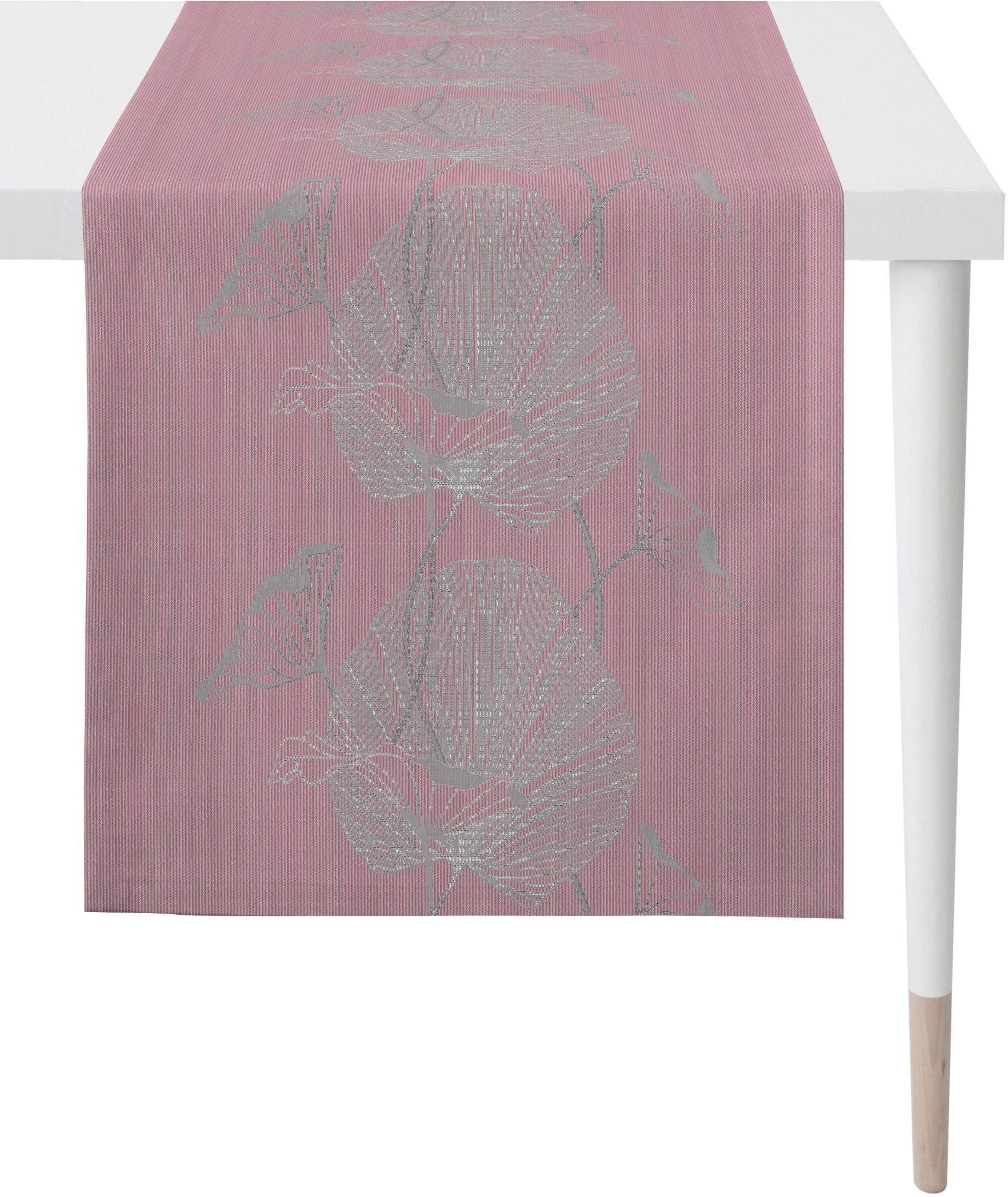 APELT Tischläufer Nora - Herbstzeit, Jacquard, Herbstdeko, Herbst (1-tlg), Fleckschutz rosa/grau