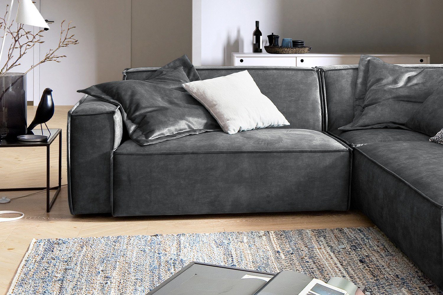 rechts links, Ecksofa od. Velvet KAWOLA Sofa Vintage, Farben SAMU, Recamiere versch. grau