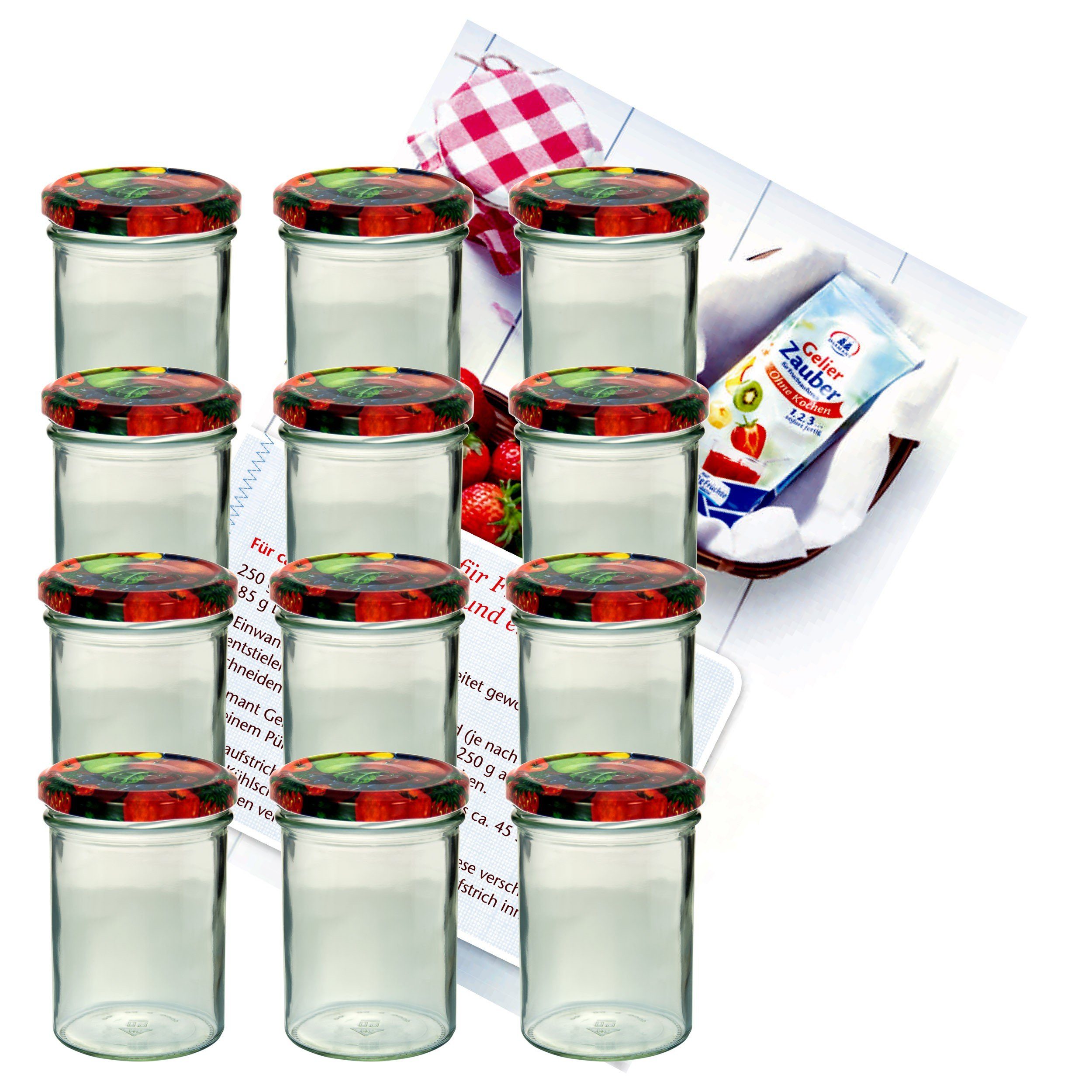 MamboCat Einmachglas 12er Set Sturzglas 435 ml Marmeladenglas To 82 Obst Deckel, Glas