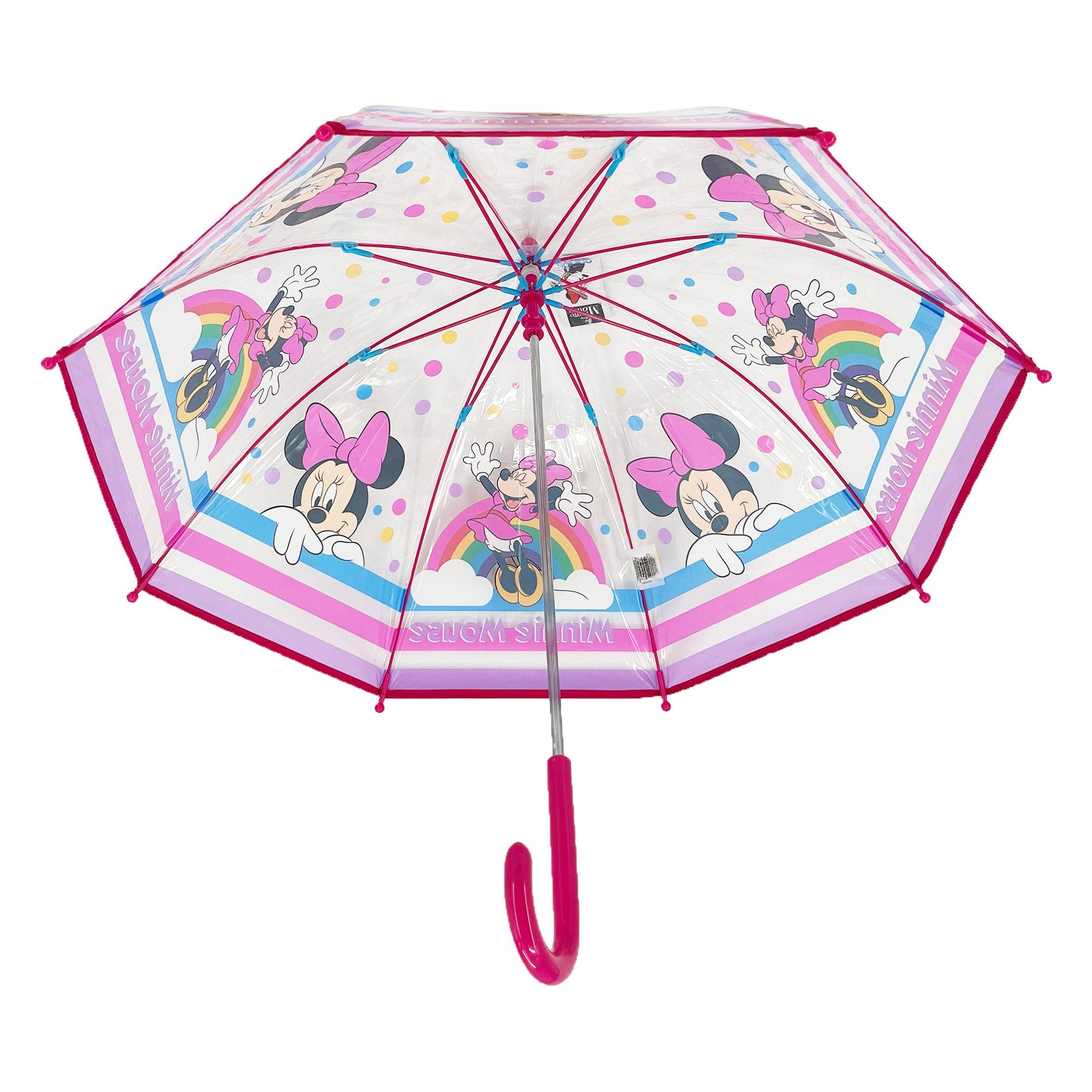 Disney Minnie Mouse Stockregenschirm Kinder Regenschirm mit Regenbogen Motiv ab 3 Jahren, windfest