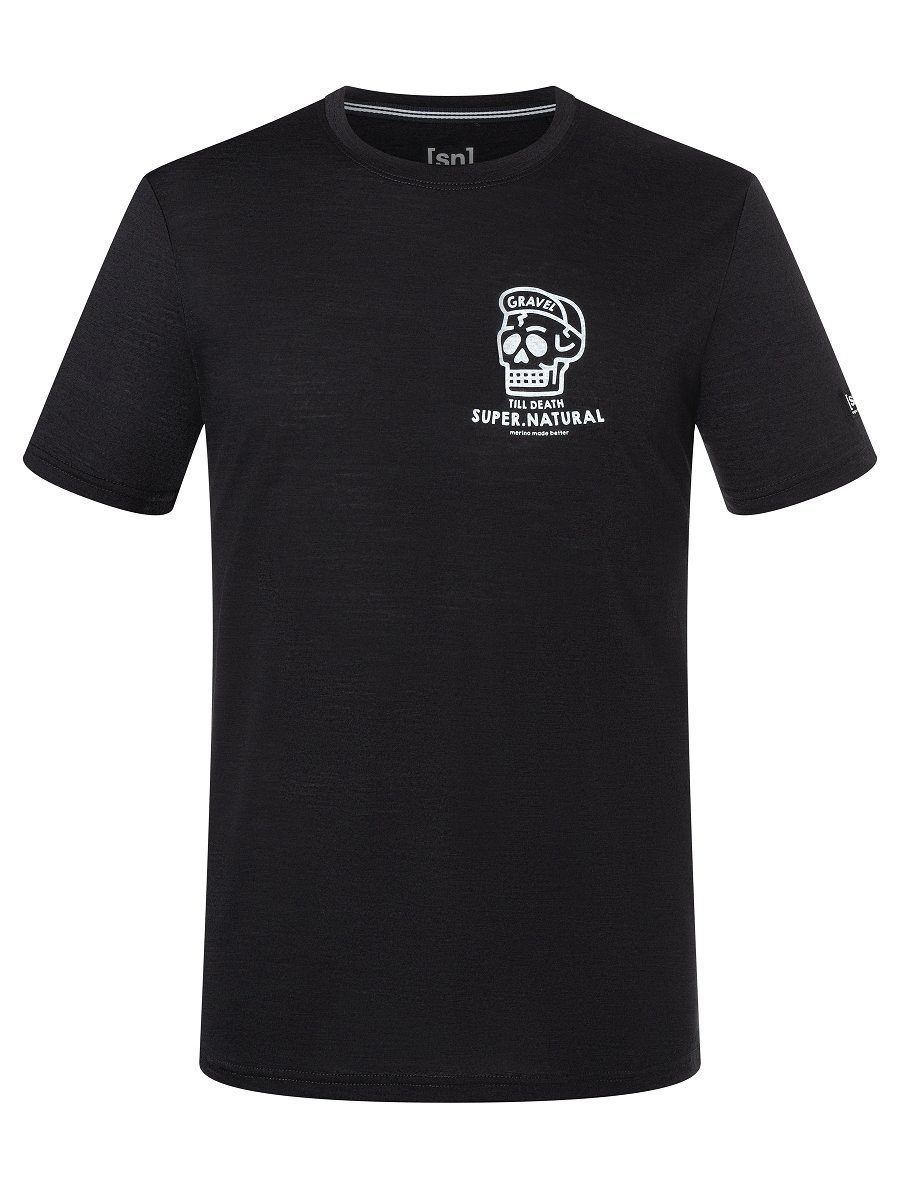 lässiger Merino-Materialmix White T-Shirt Merino SUPER.NATURAL TEE GRAVEL Print-Shirt Jet M Black/Fresh