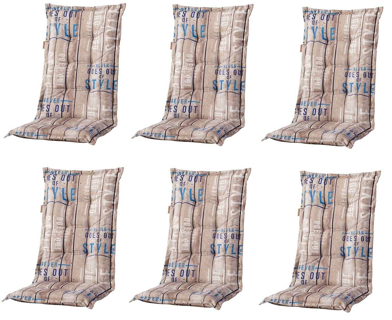 Madison Hochlehnerauflage 6er Set C 306 Gartenstuhl Kissen Polster für Hochlehner braun, (Spar-Set, 6 St., 6 Auflagen), für Hochlehner-Stühle