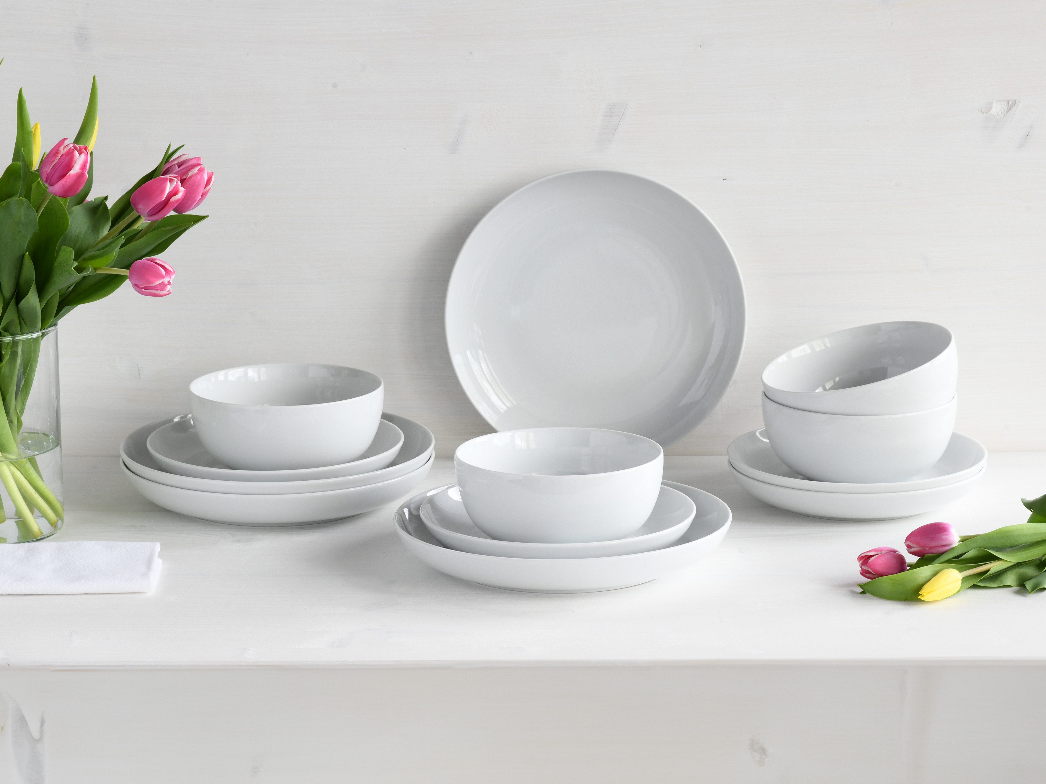 CreaTable Teller-Set Allround Weiß, Tellerset 12-tlg (12-tlg), 4 Personen, Porzellan, Teller Set, Daily Use, Zeitlos