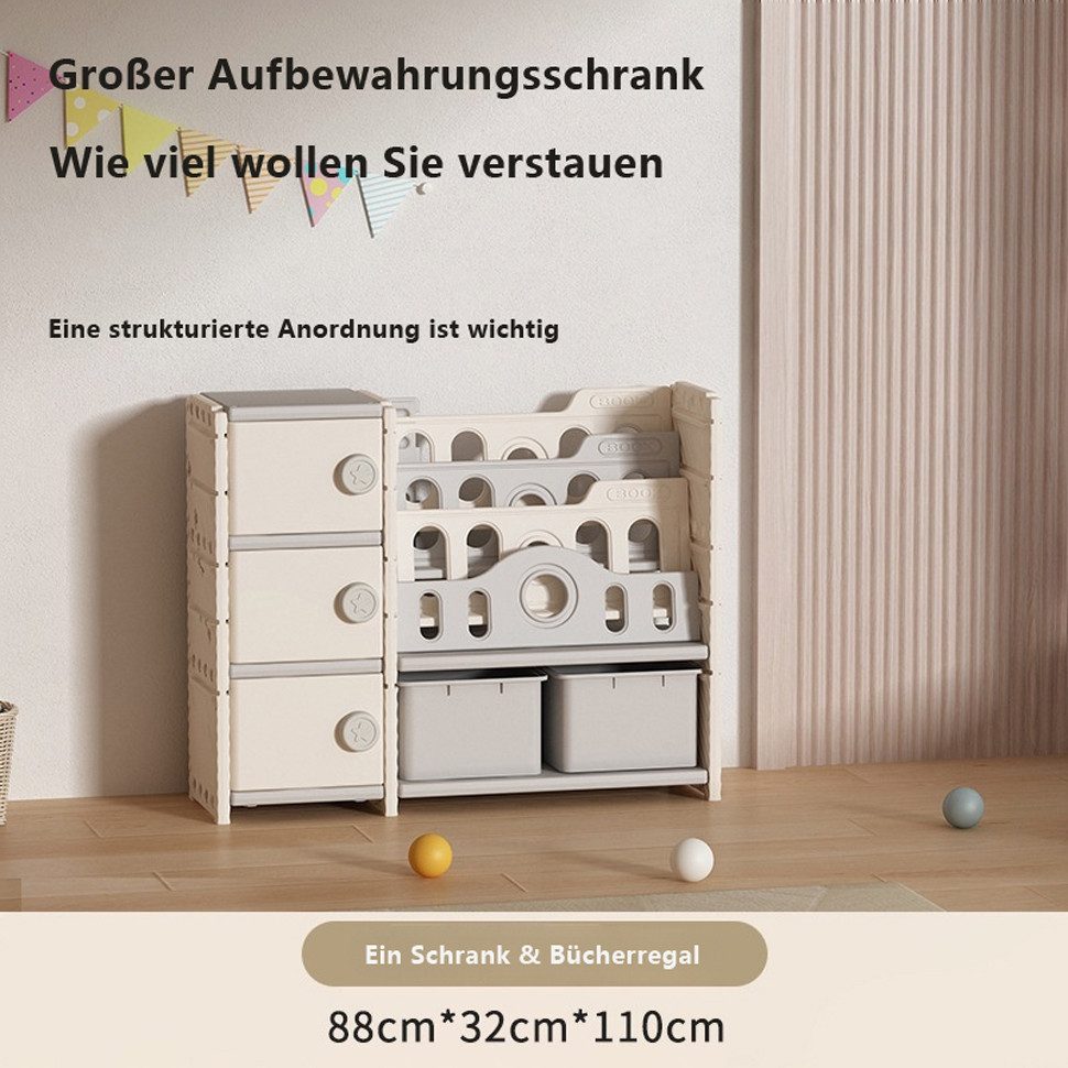 habeig Kinderregal multifunktional Buchablagen Türen Körbe Standregal Schrank, mit Haltern für Bücher