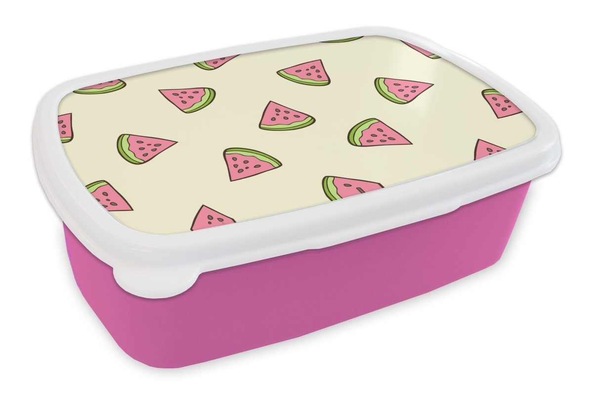 MuchoWow Lunchbox Design - Muster - Wassermelone, Kunststoff, (2-tlg), Brotbox für Erwachsene, Brotdose Kinder, Snackbox, Mädchen, Kunststoff rosa