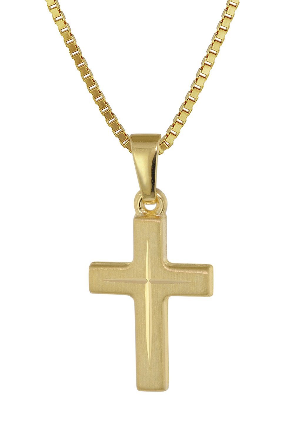 goldplattierte + Kreuz-Anhänger für 333 Kette mit trendor Silberkette Gold Anhänger