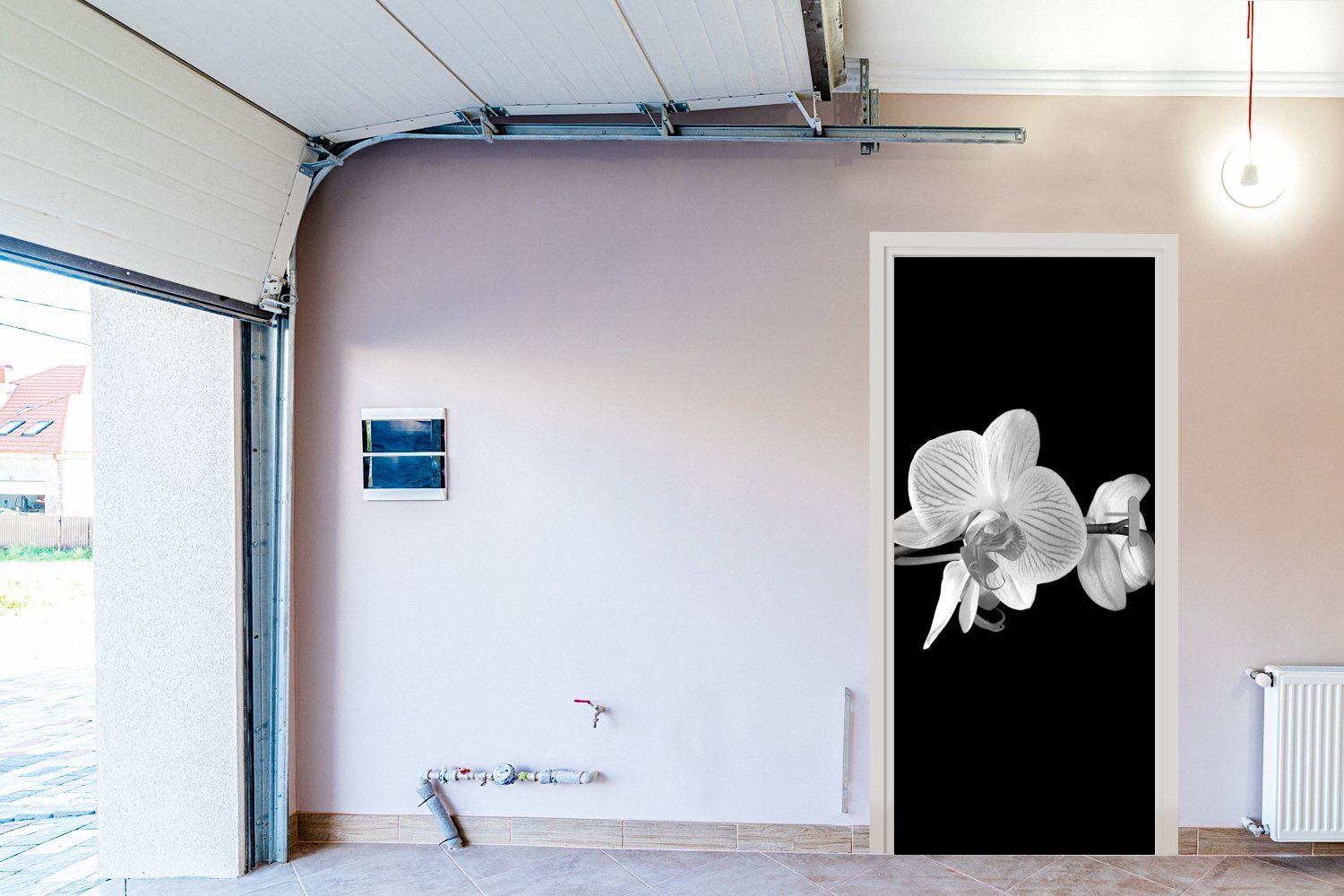 75x205 St), - Türaufkleber, MuchoWow Knöpfe, - bedruckt, Türtapete Rosa Orchidee - - für Blumen cm Tür, (1 Schwarz Matt, Fototapete