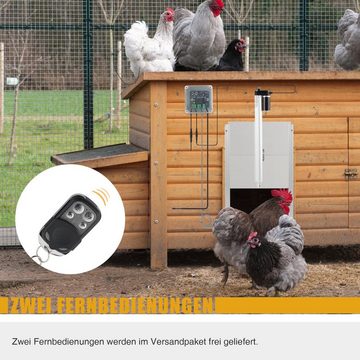 Crenex Haustierklappe mit Lichtsensor, Hühnertür+Schieber Hühnerklappe Stallöffner Hühner-Pförtner auto.