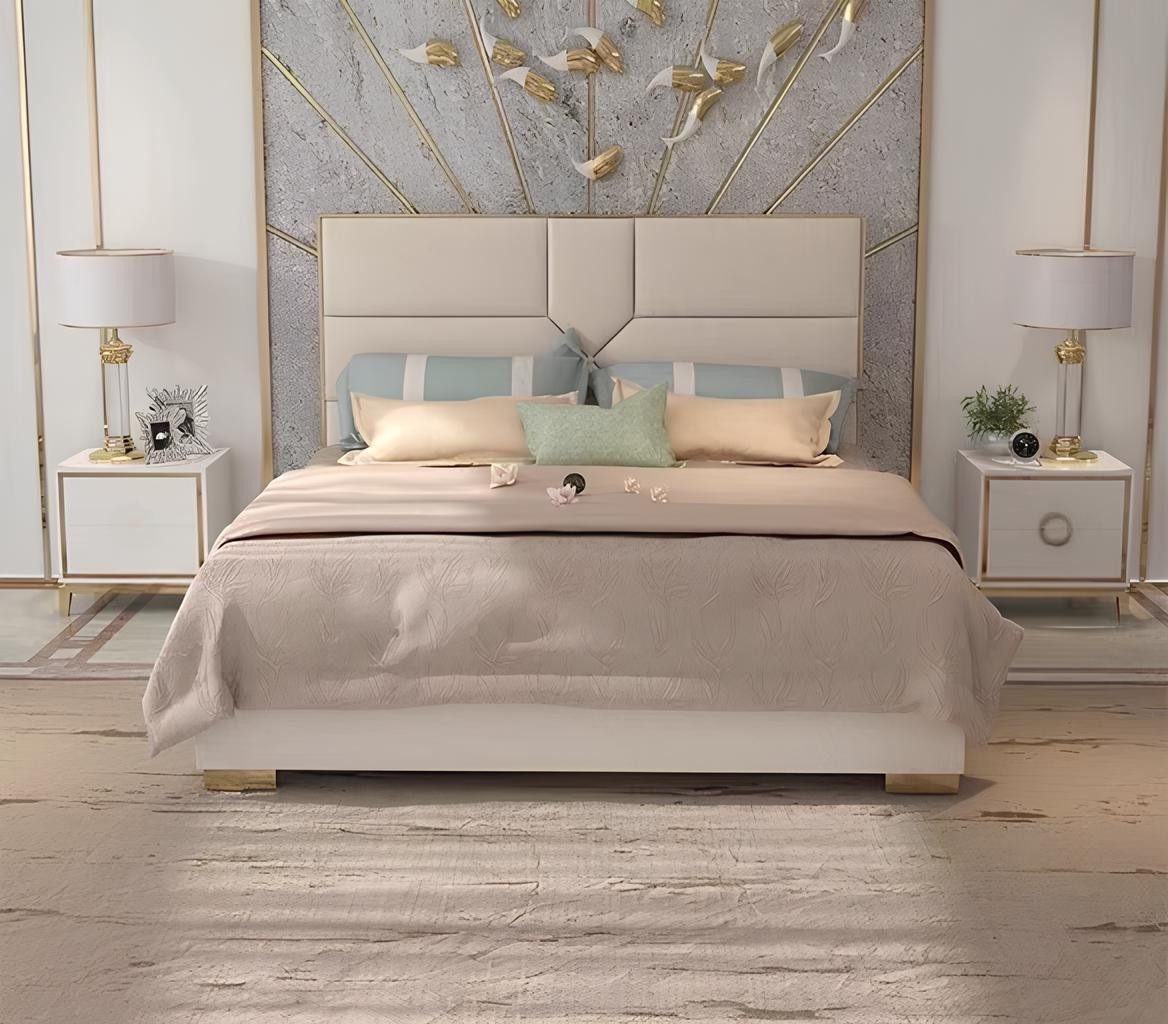 Xlmoebel Polsterbett Luxuriöses Hotelbett mit gepolstertem Leder-Doppelkopfteil (Bett, 1-tlg., Bett), Hergestellt in Europa