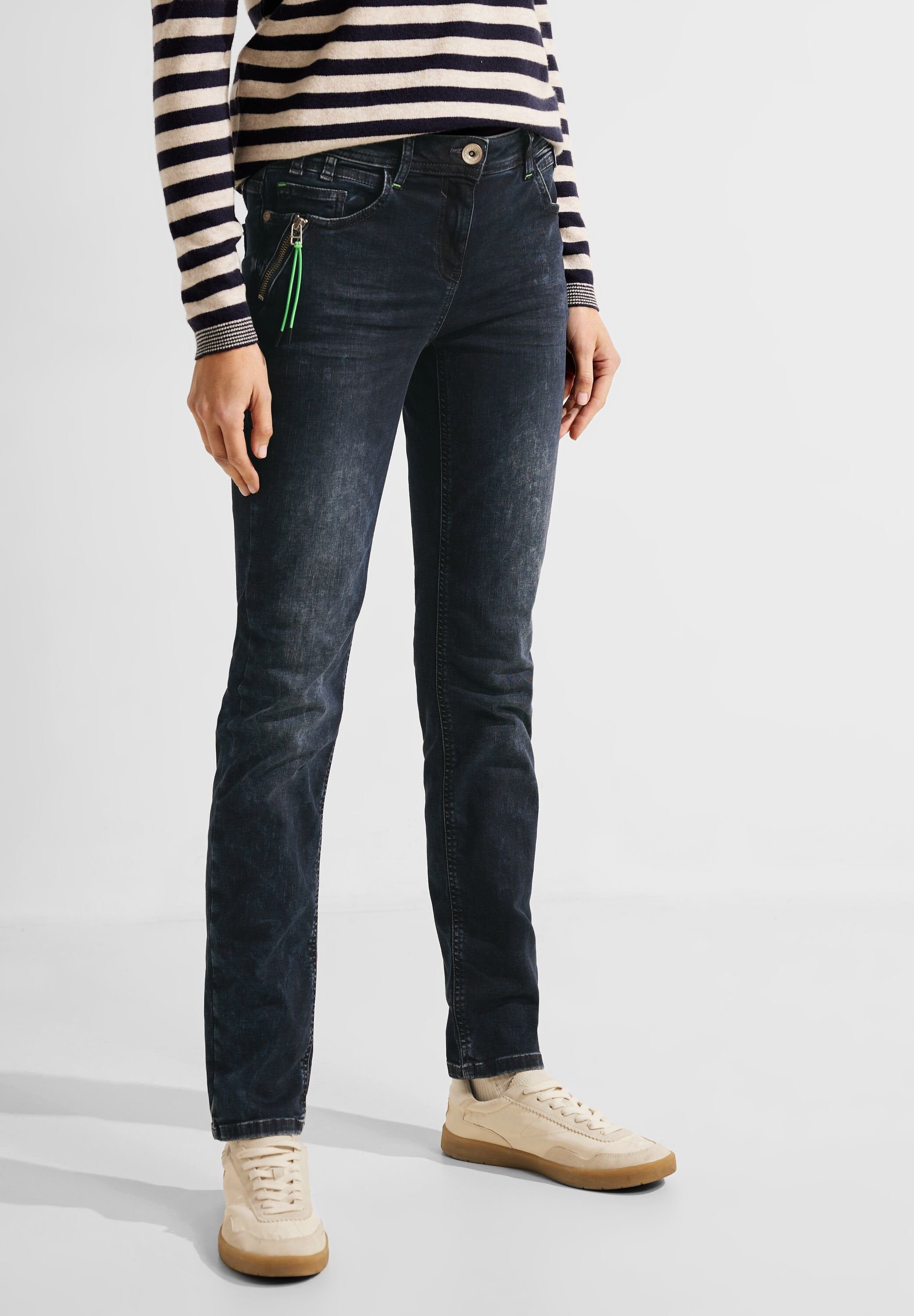 Jeans Blue (1- Cecil Jeans tlg) Cecil mit in Zipper Zipper Black Casual Fit Wa Bequeme