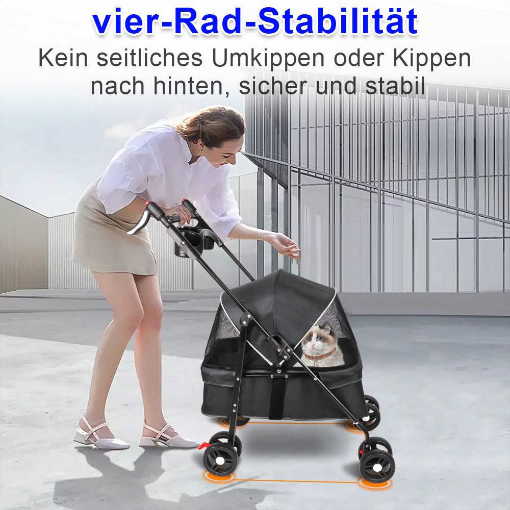 JEOBEST Hundebuggy Hundewagen Haustiere Buggy, (1-tlg), Haustierbuggy, Faltbar, Sicherheitsgurt, Getränkehalter – Bild 4 von 5