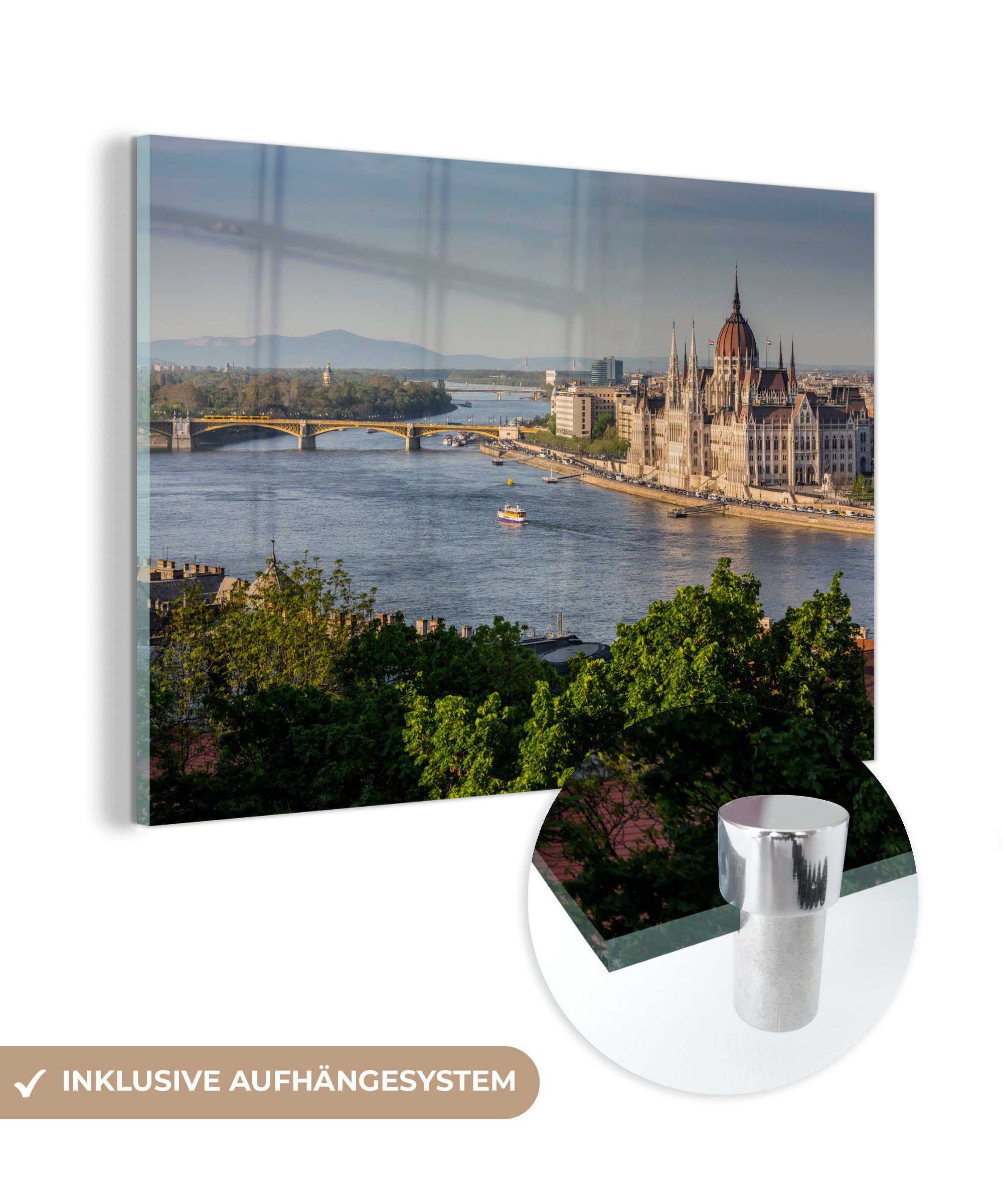 ungarischen Wohnzimmer Horizont MuchoWow Budapest von Acrylglasbilder St), & Schlafzimmer (1 mit Acrylglasbild dem Parlamentsgebäude, Der