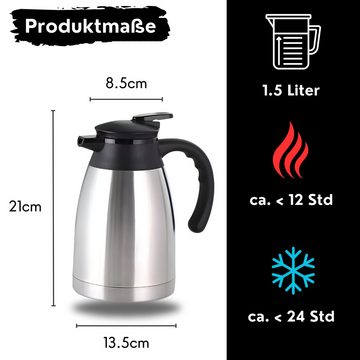 S&T Design Isolierkanne Thermoskanne Teekanne Kaffekanne, 1.5 l, (Kanne, Milchkanne), 304 Edelstahl Doppelwandig