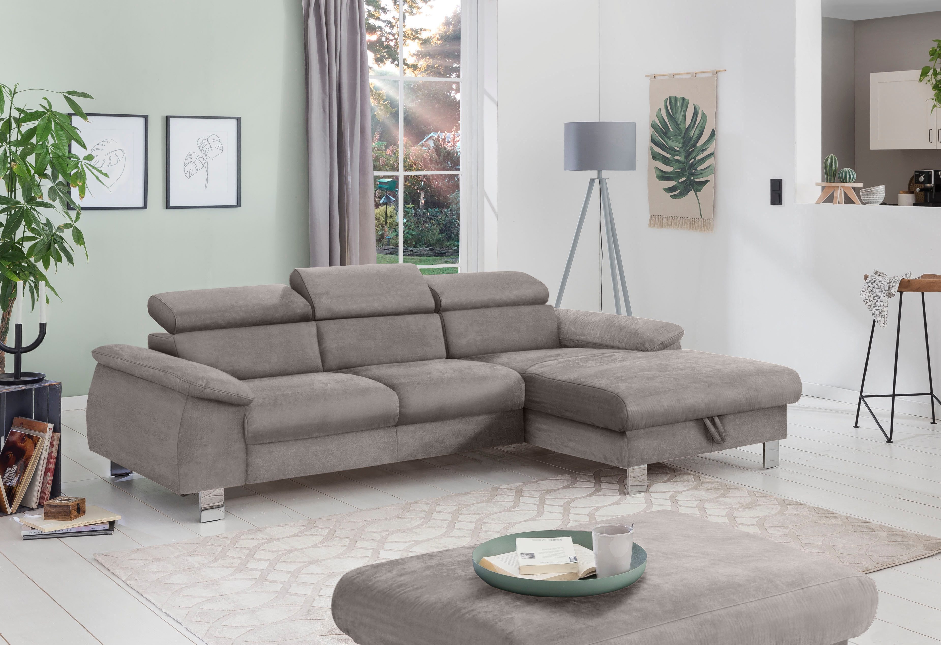 COTTA Ecksofa Komaris L-Form, B: 244 cm, mit Kopfteilverstellung, optional Schlaffunktion, Bettkasten & Licht