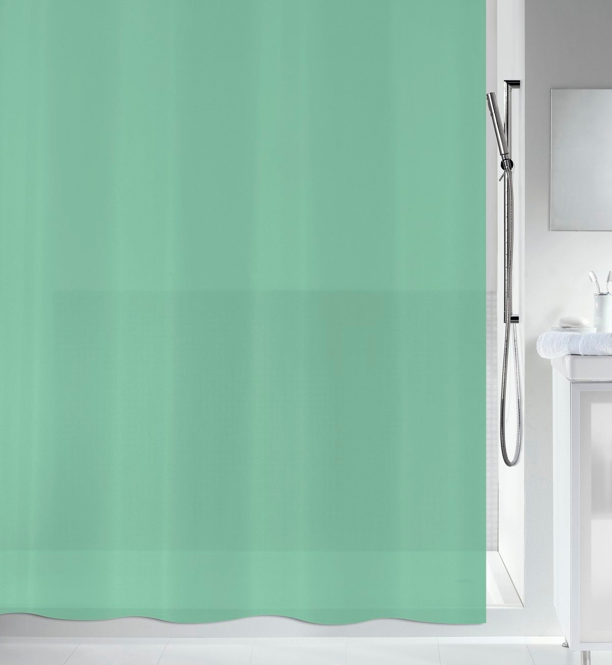 spirella Duschvorhang BIO Breite 180 cm, Anti-Schimmel Plastik-Duschvorhang, PEVA, 180x200 cm, 100% wasserdicht, waschbar, grün
