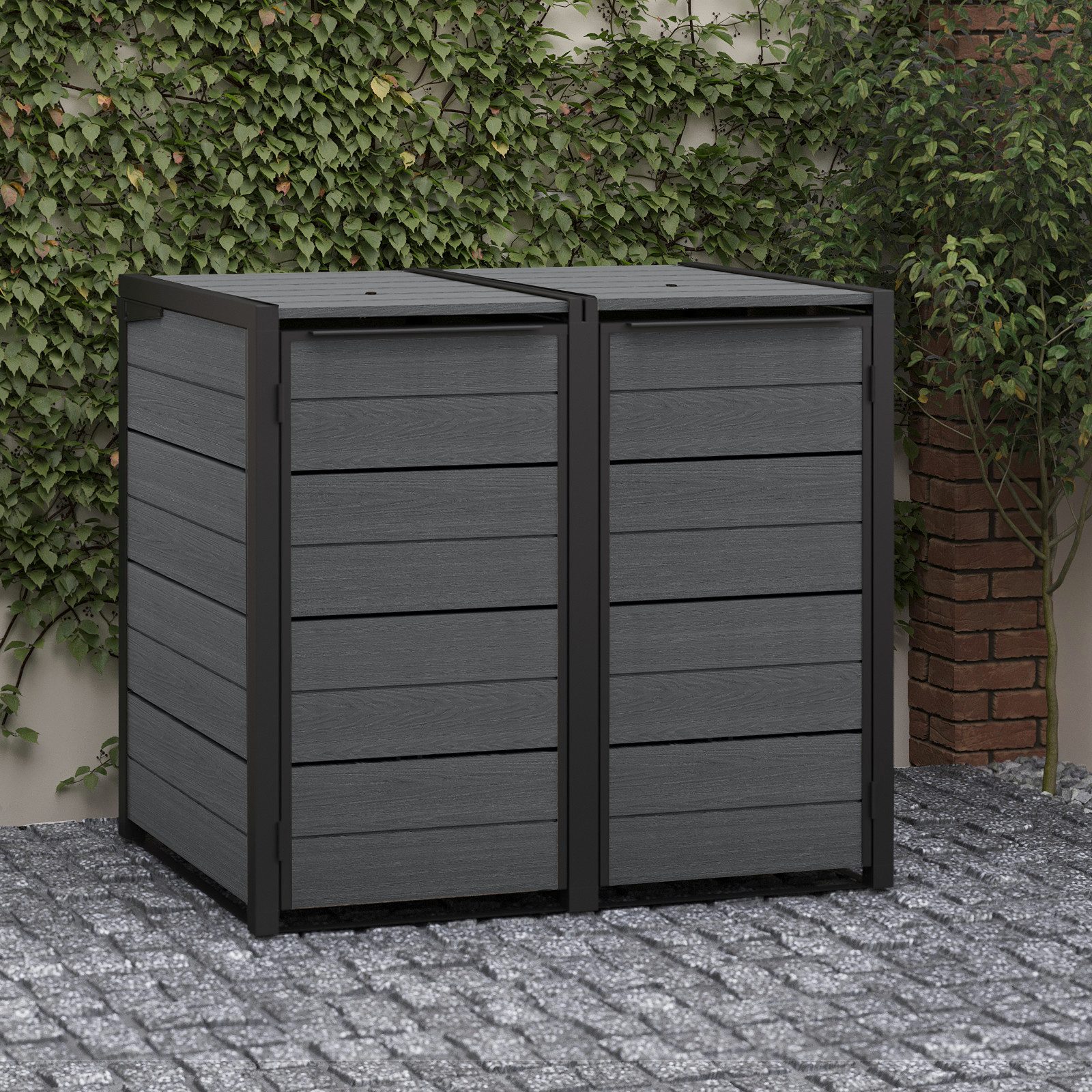 Keter Mülltonnenbox "Hide Away" 240 - 1200 Liter Anthrazit, Holzoptik, nathlos erweiterbar