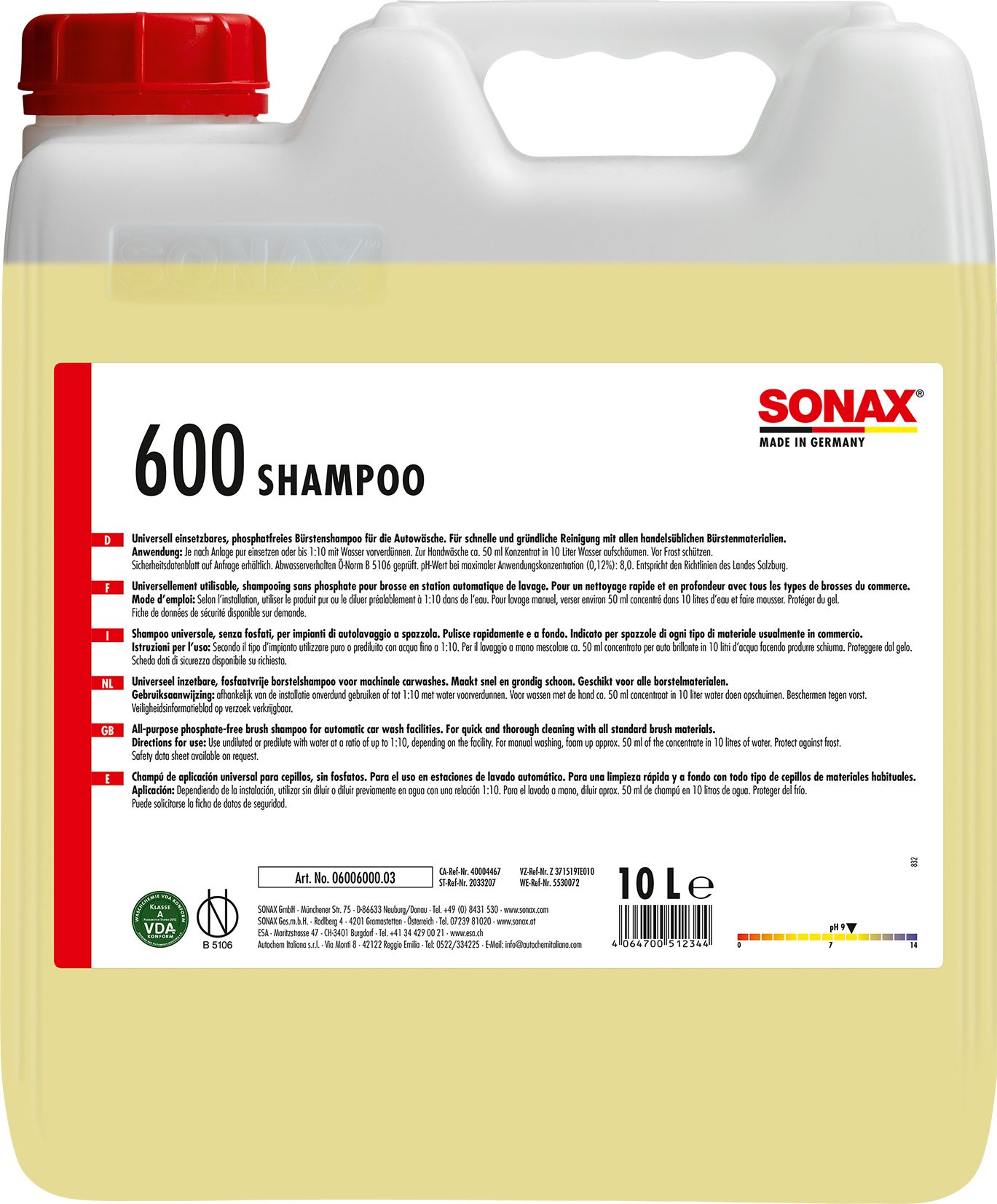 Sonax SONAX GlanzShampoo mit Enthärter 10 L Auto-Reinigungsmittel