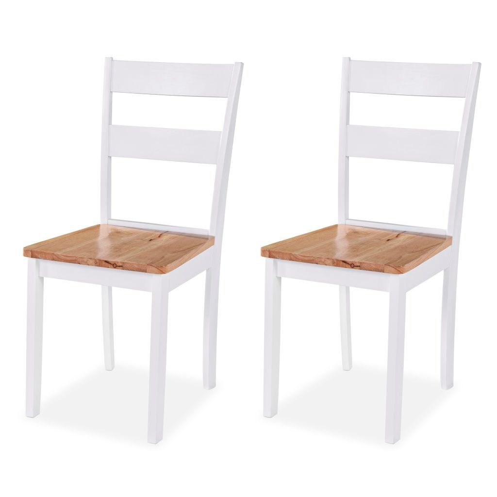 vidaXL Sitzgruppe Essgruppe 3-tlg MDF und Gummibaumholz Weiß Esstisch Stühle Esszimmer