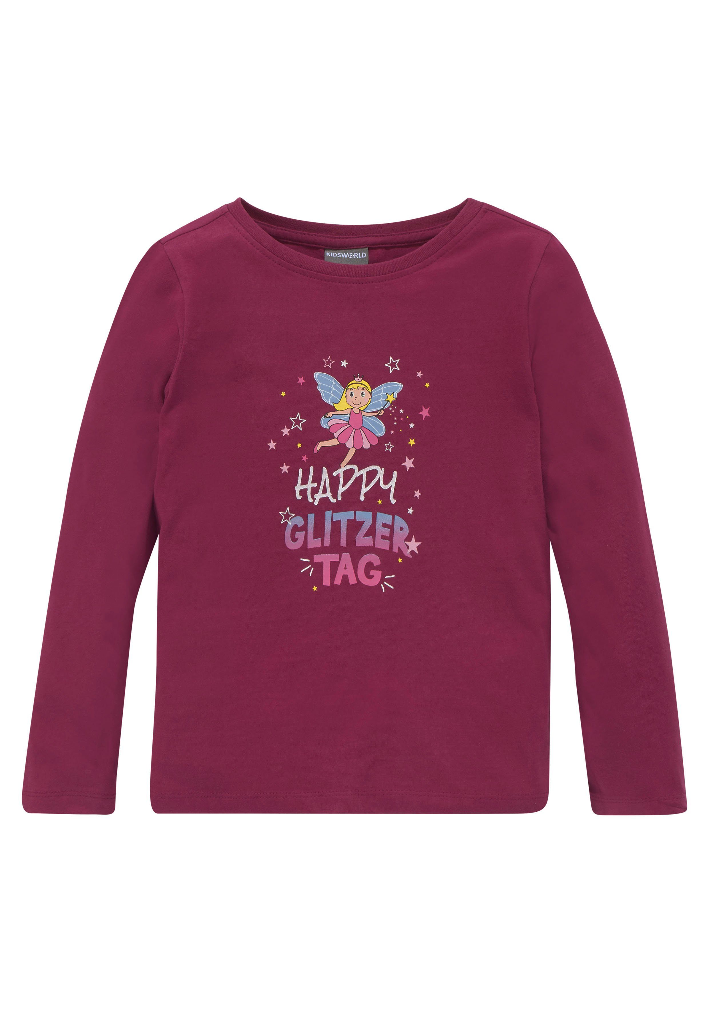 KIDSWORLD Langarmshirt Mit Spruch: Happy Glitzer Tag Langarm, hüftlange Passform, Rundhalsausschnitt. Reduzierter Preis € 12,99. Unverbindliche Preisempfehlung € 14,99, (€ 12,99 pro 1 Stk)
