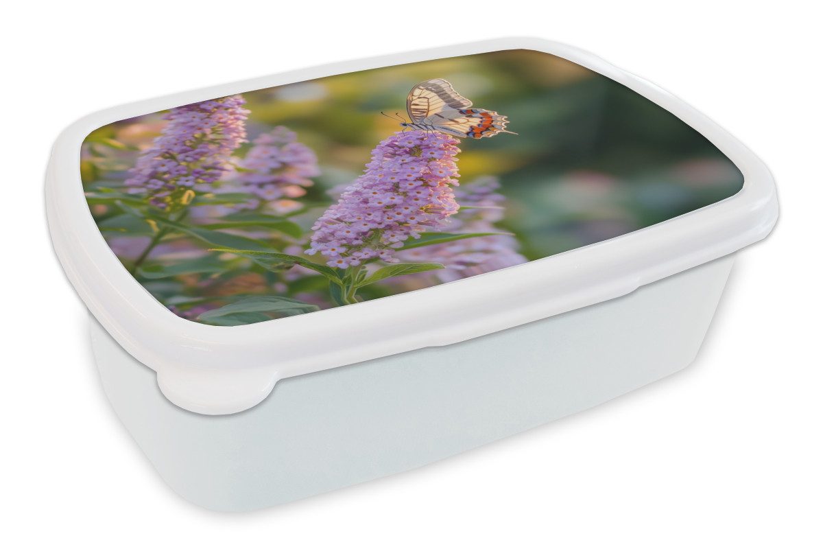 MuchoWow Lunchbox Verschnörkelt - Schmetterling - Lila - Blumen, Kunststoff, (2-tlg), Brotdose Schule oder Arbeit, Brotbox für Kinder und Erwachsene