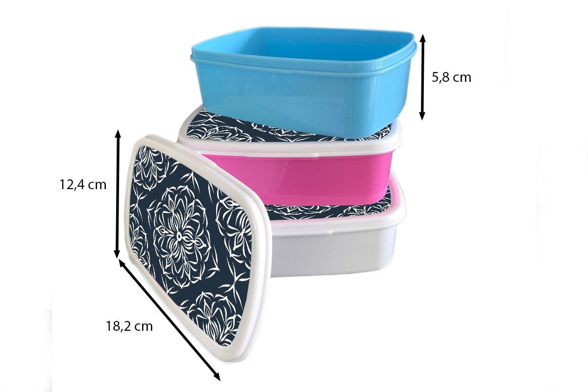 MuchoWow Lunchbox Muster - Jungs (2-tlg), - und weiß Brotbox für Mädchen Kinder für und Blume Kunststoff, Dunkelblau, Brotdose, Erwachsene