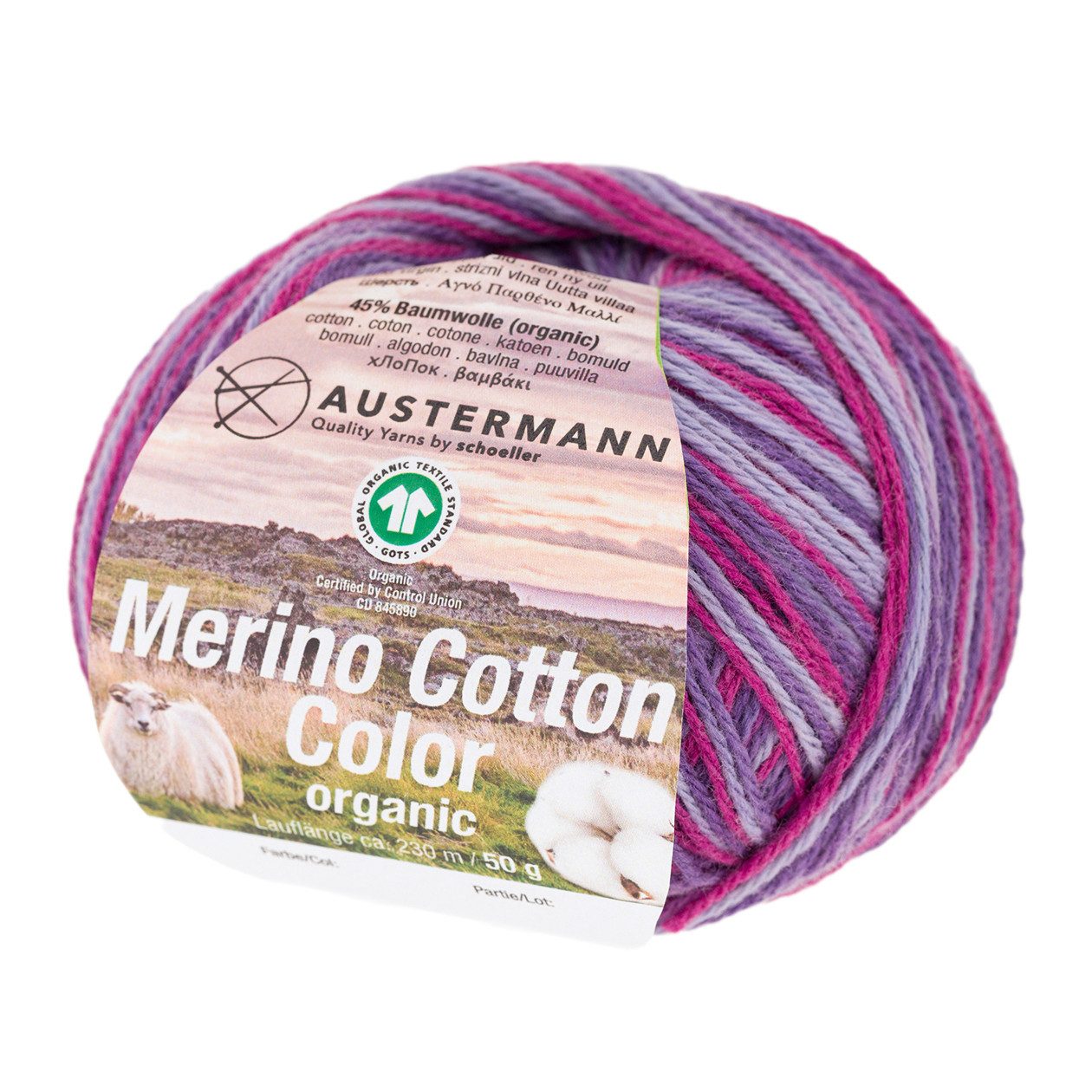 Austermann Garn Merino Cotton Color Häkelwolle, 230,00 m, Naturfaser, Lacemuster