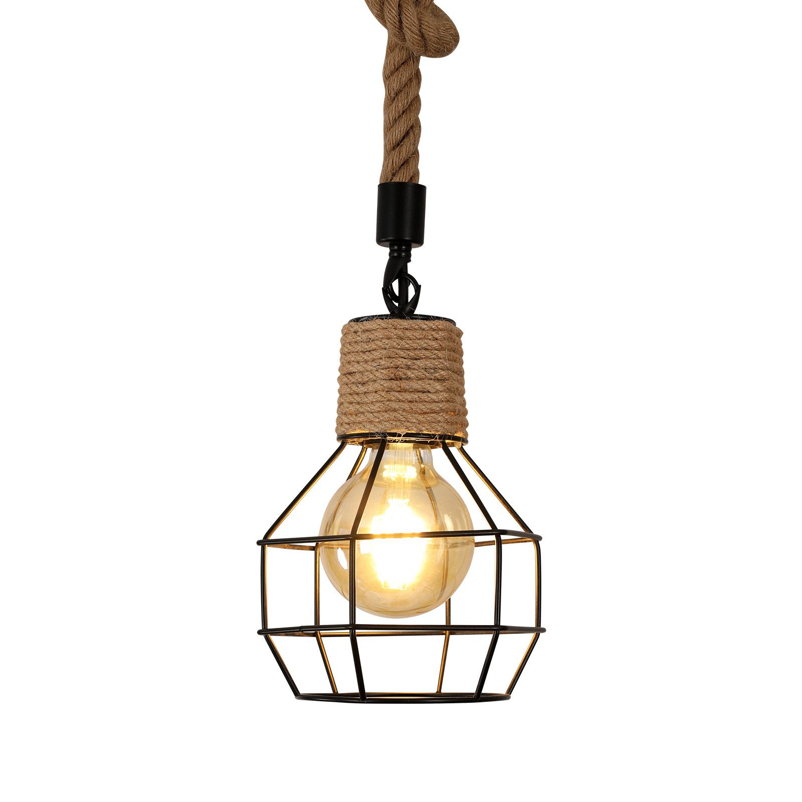 Riserva Kronleuchter Vintage Hängeleuchte E27 Schwarz Seil Metallkäfig 1-flammig