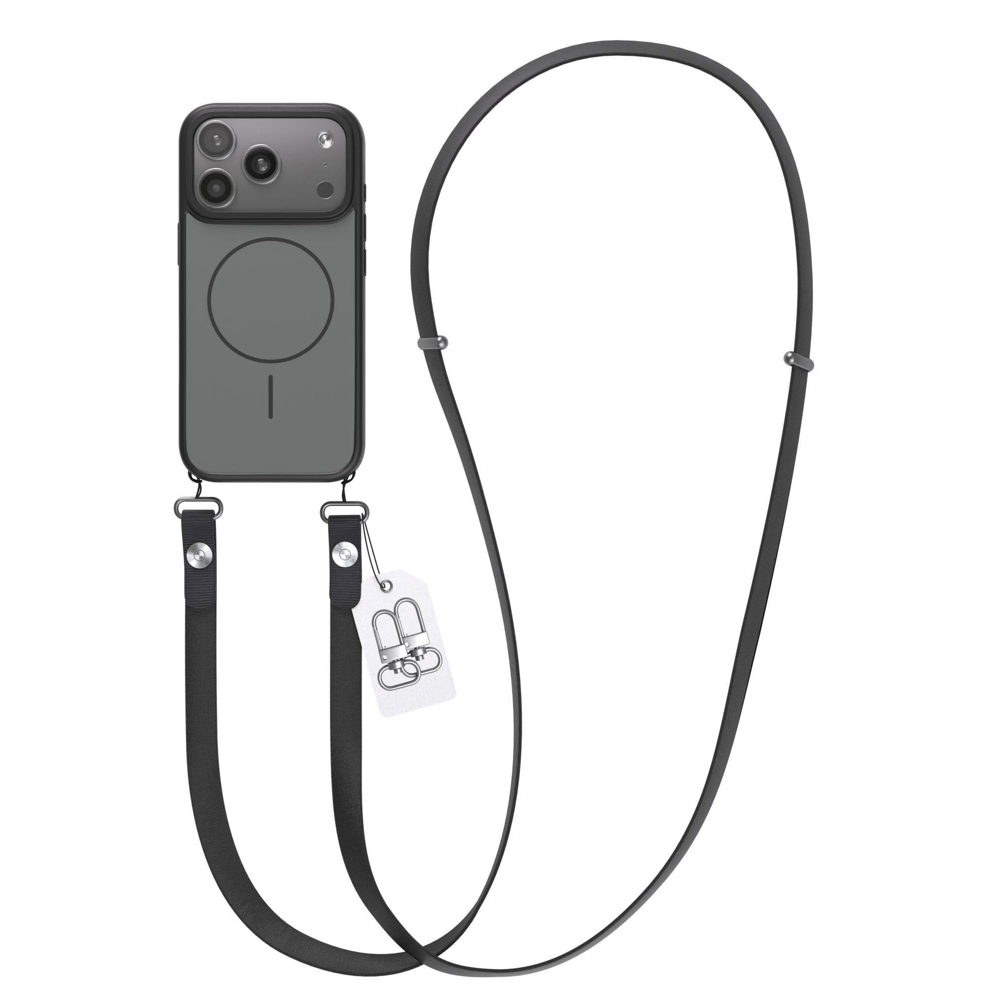 EAZY CASE Handykette Outdoor Case Thin MagSafe mit Band für Apple iPhone 17 Pro 6,3 Zoll, Outdoor Case mit Slim MagSafe Ring und Handykette in Schwarz