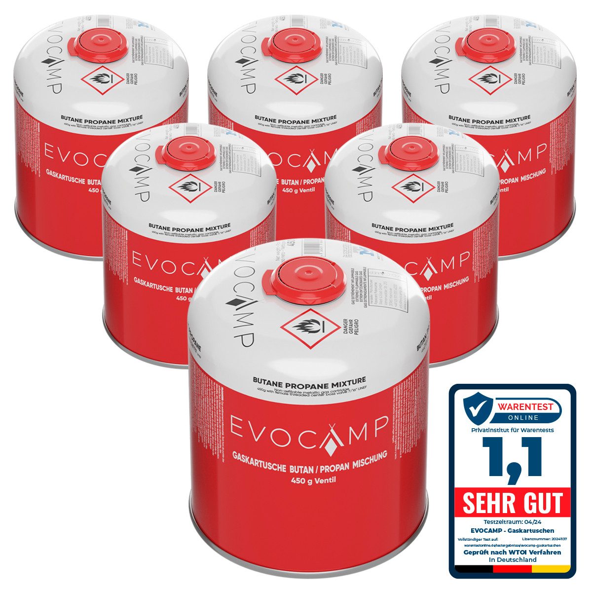 EVOCAMP Gaskartusche 6x Propan Butan 450g, Schraubkartusche Eurogewinde 7/1 günstig online kaufen