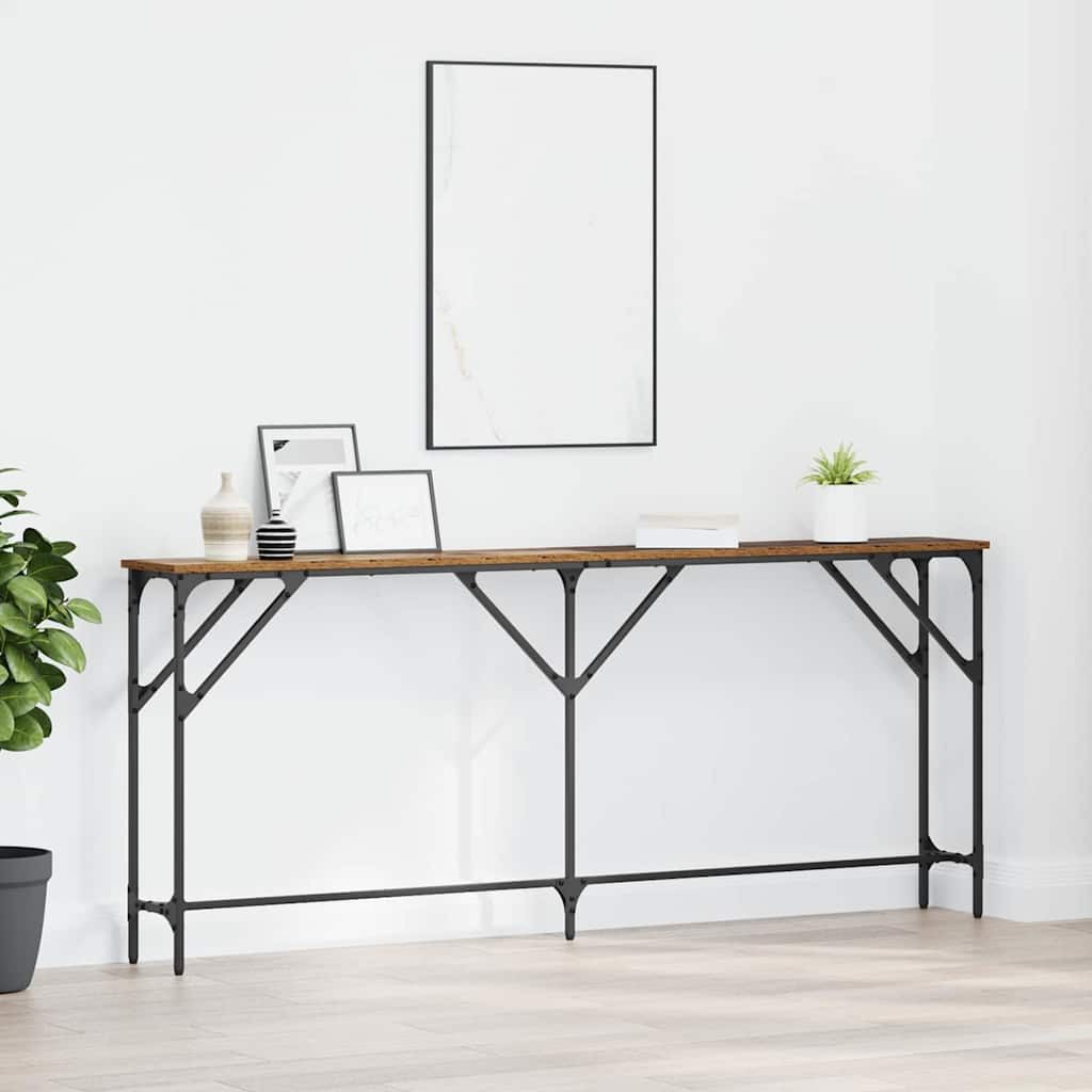 vidaXL Beistelltisch Konsolentisch Altholz 180 x 23 x 75 cm Schichtholz und Metall (1-St)