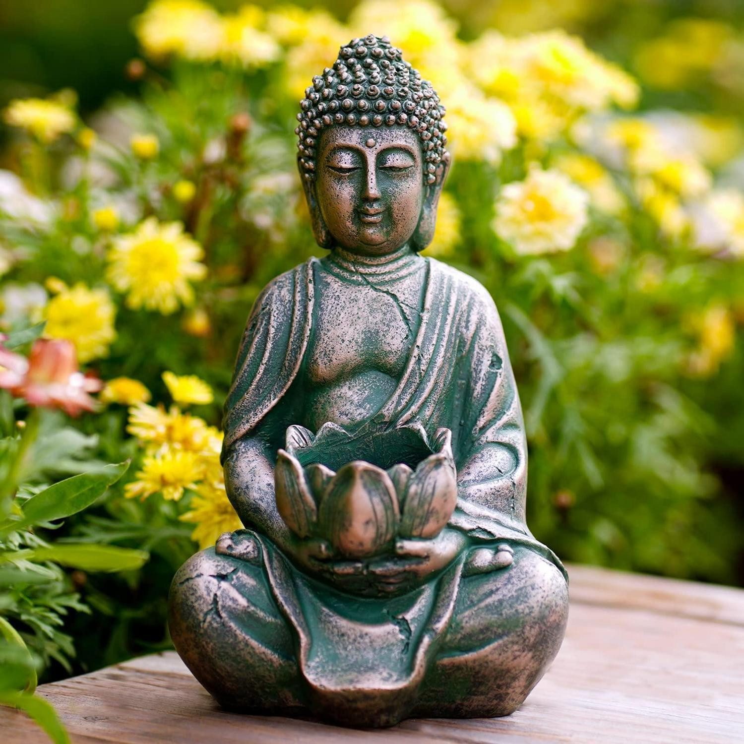 LuxusKollektion Teelichthalter Buddha Kerzenhalter Meditationsdesign Polyresin Kuper (1 St)