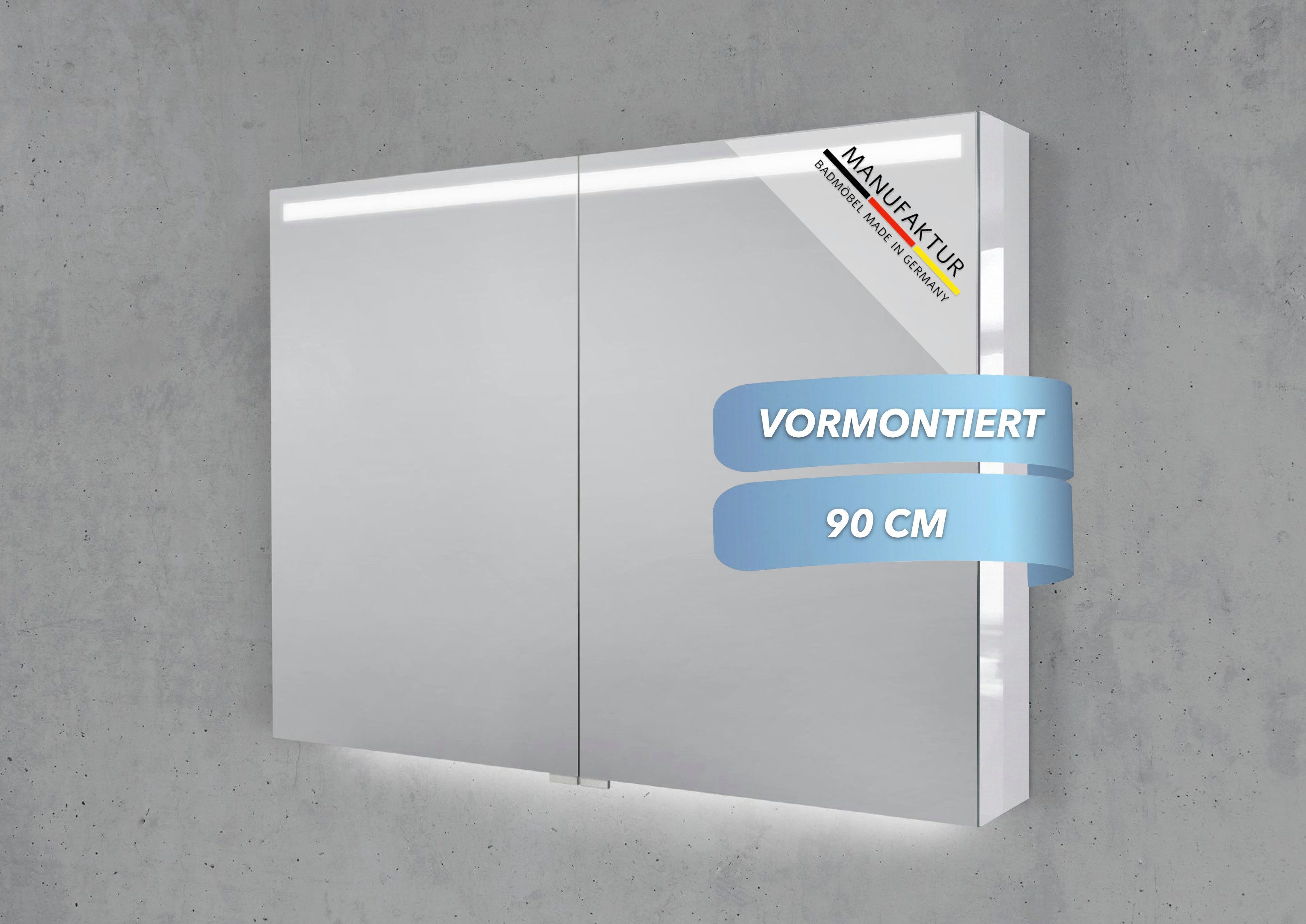 Intarbad Badezimmerspiegelschrank 2-türiger Spiegelschrank mit integrierter MULTI LED Beleuchtung (Doppelspiegeltüren, Holz-/ Lackdekore, Maße von 90 bis 120 cm wählbar, Höhe 70 cm, Glasfachböden, Magnetleiste & Kosmetikspiegel Ø 12 cm) Vormontierte Lieferung, Floatglas, 160 kg Traglast, Made in Germany