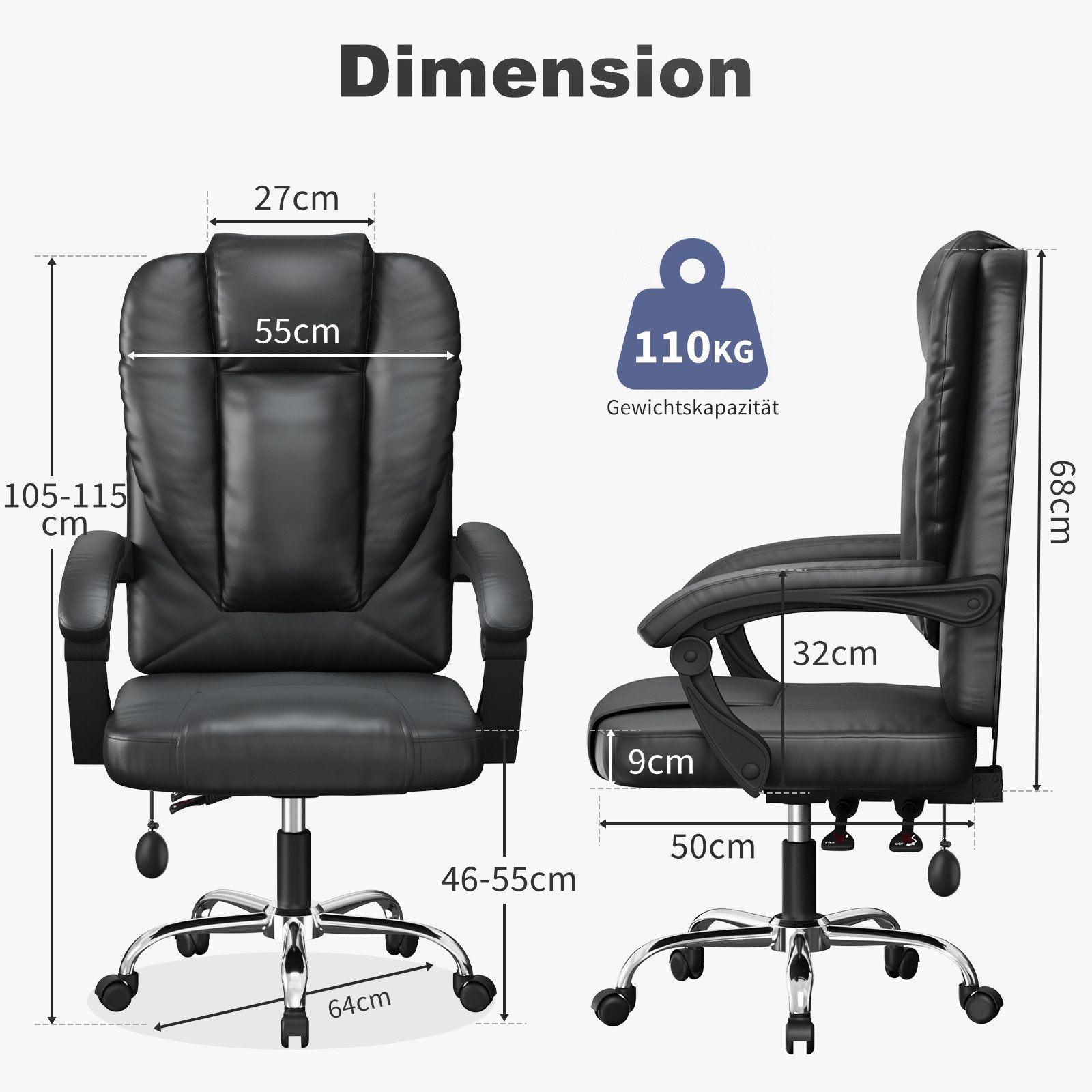 ZAISZE Chefsessel Chefsessel Bürostuhl, Bürostuhl Ergonomischer, Chefsessel Drehstuhl (Packung), Drehsessel mit verstellbare Lendenkissen, Kopfkissen und Armlehnen