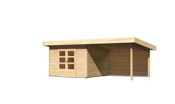 Karibu Gartenhaus Woodfeeling Northeim mit Anbaudach und Rückwand, BxT: 604x309 cm, Beige