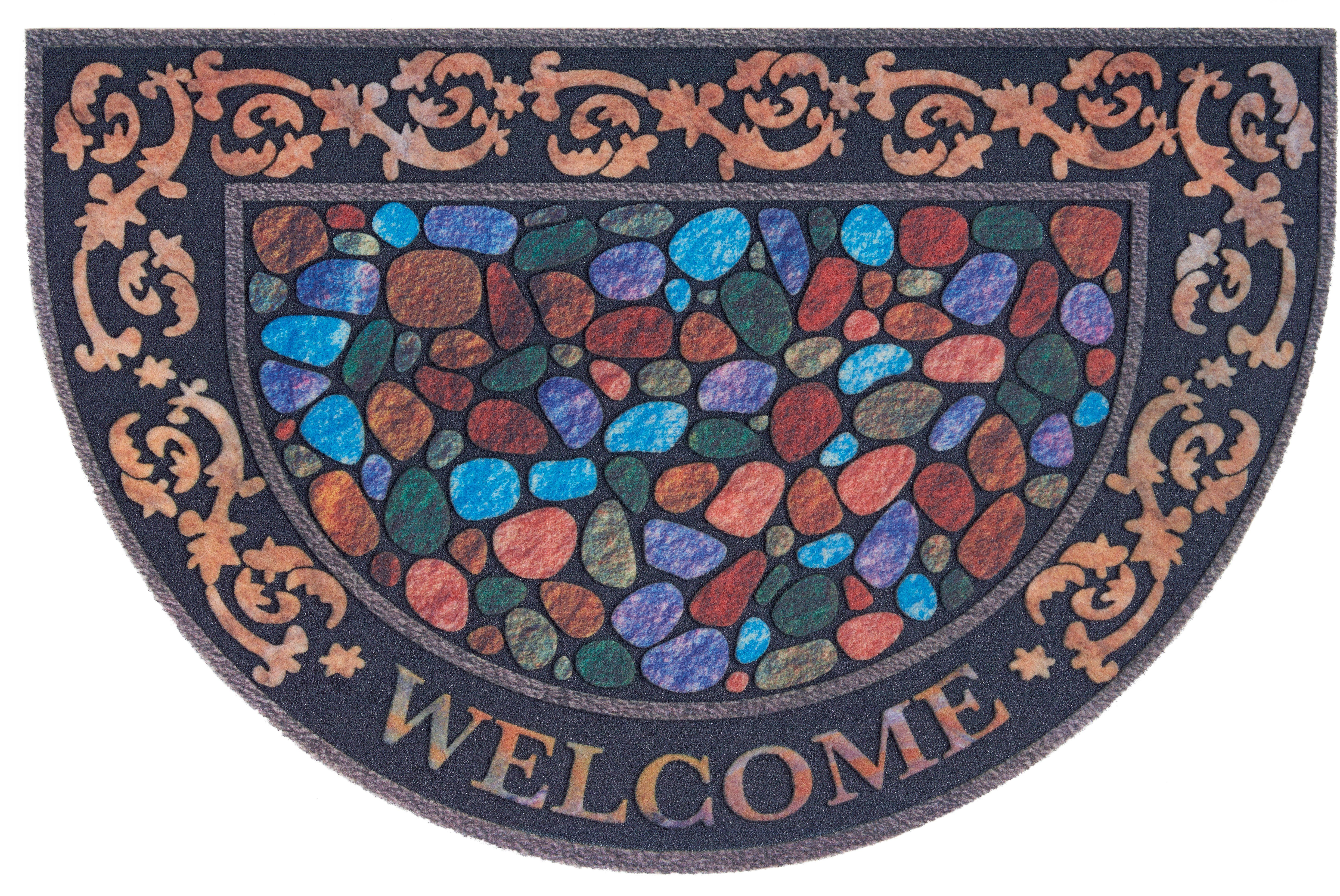 my home Fußmatte Welcome halbrund, Türmatte, halbrund, Höhe: 6 mm, Farbenfroh, Robust, Pflegeleicht, Rutschfest, mit Schrift