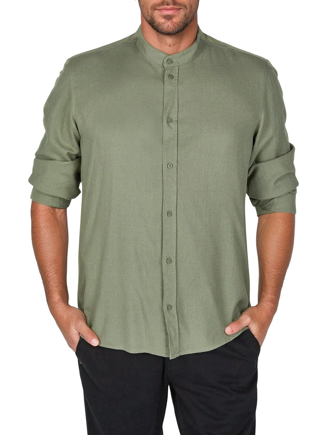 DENIMFY Langarmhemd Herren Leinen Hemd DFJesper Regular Fit (1-tlg)