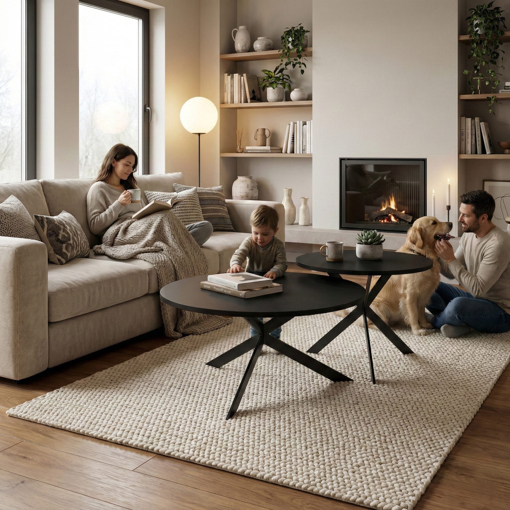Beautysofa Couchtisch LIRA im Loft-Stil, rundes Tisch-Set aus Stahl (minimalistischer Wohnzimmertisch, zeitlose Tische für Wohnzimmer), moderner Couchtisch für Wohnzimmer