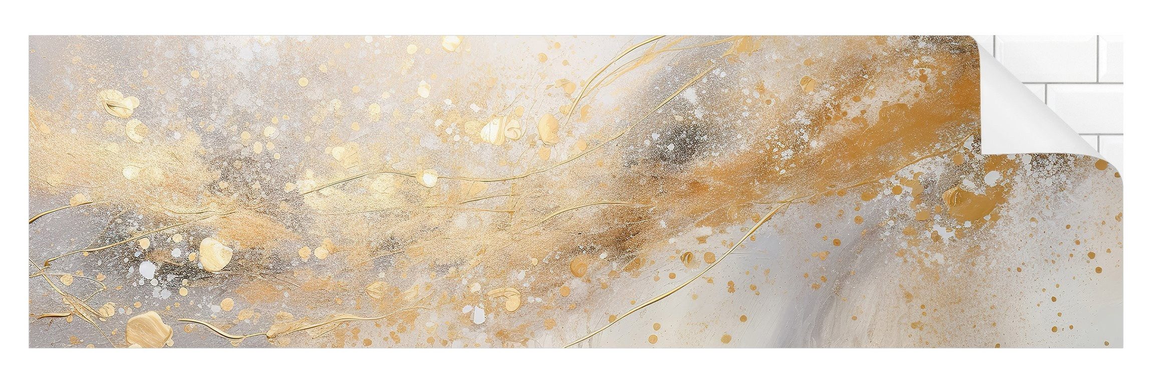 Bilderdepot24 Badrückwand gold fugenlose Wandverkleidung Bad Abstrakt, (Hartfolie matt » Selbstklebend SMART 0,35 mm), wasserfestes Wandpaneel Abstrakter Farbschwung