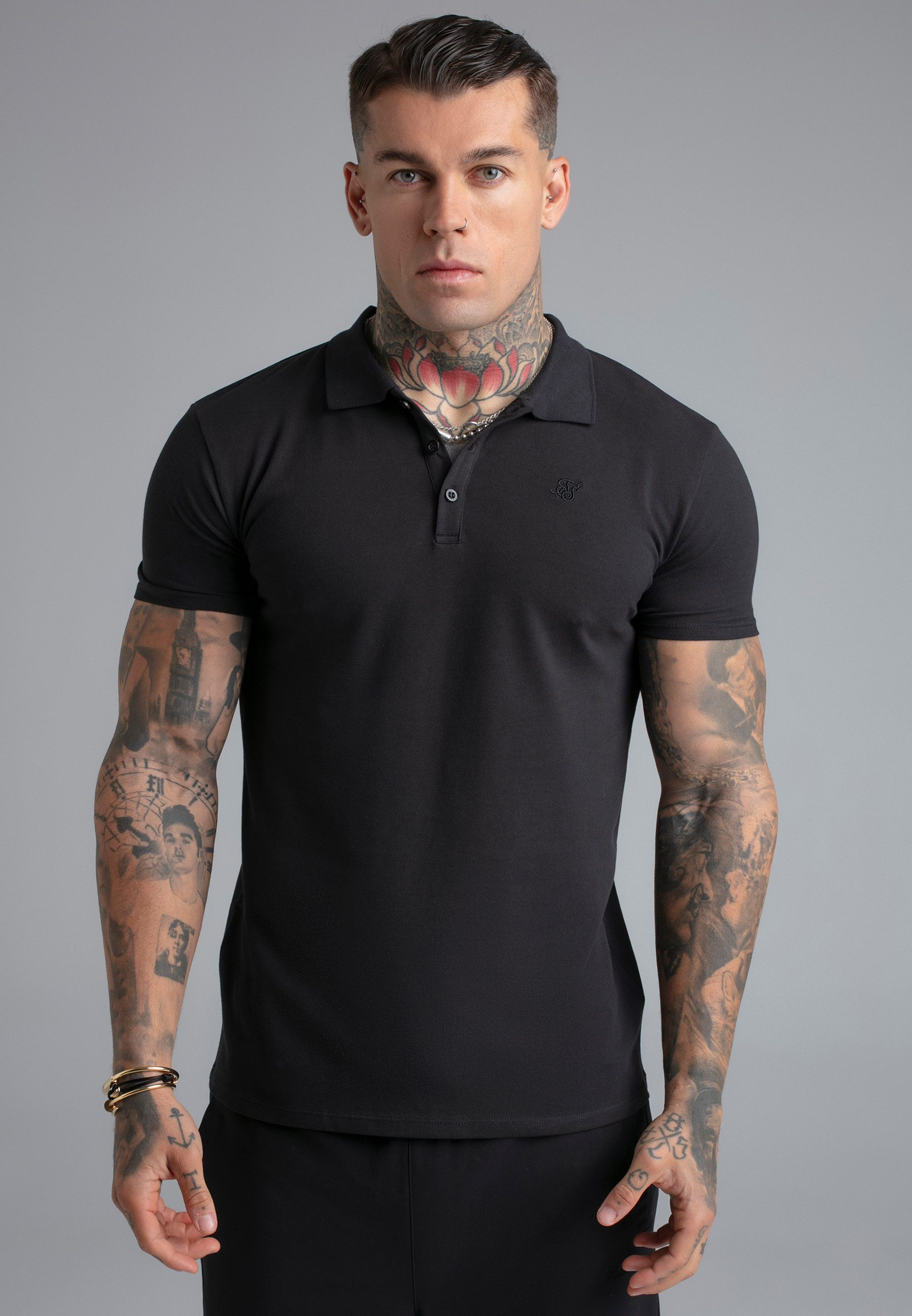 T-Shirt SikSilk Herren Schwarzes Polo T-Shirt