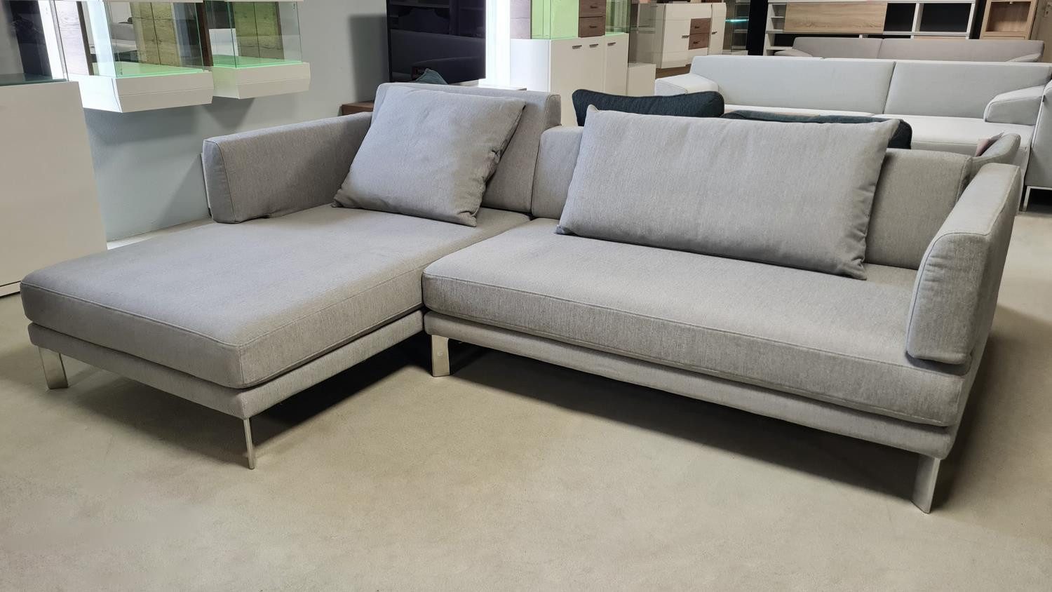 Rolf Benz Ecksofa Ecksofa SENTO 344 Rolf Benz Recamiere links Stoff hellgrau