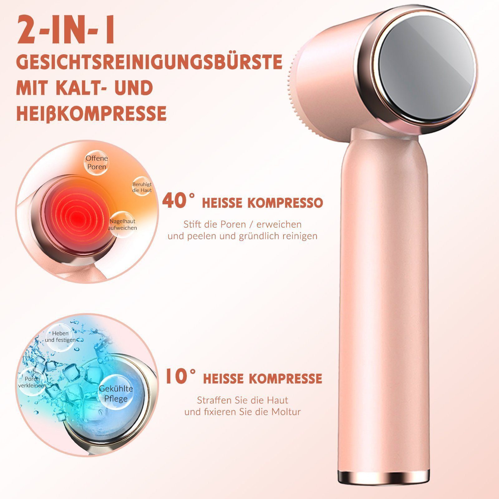 feinlux Gesichtsbürstenaufsatz Elektrische Gesichtsreinigungsbürste 6-in-1, mit Kalt- und Warmmodus, set, 6 verschiedene Bürstenaufsätze, 6-in-1-Heiß- und Kaltmodus, IPX6 wasserdicht