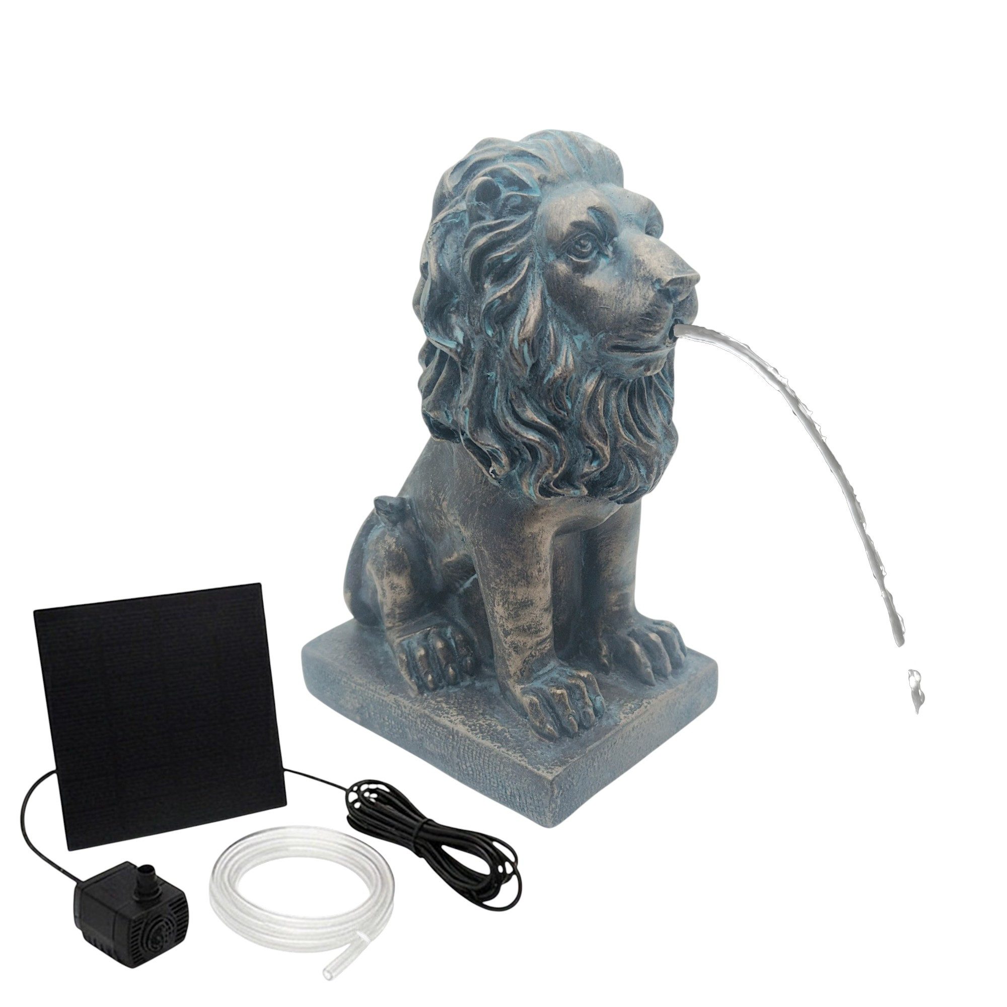 Arnusa Wasserspeier Solar Springbrunnen Löwe mit Pumpe Wasserspiel Teich 21 cm, Teichdekoration Gartenfigur Bronze-Optik – Bild 5 von 5