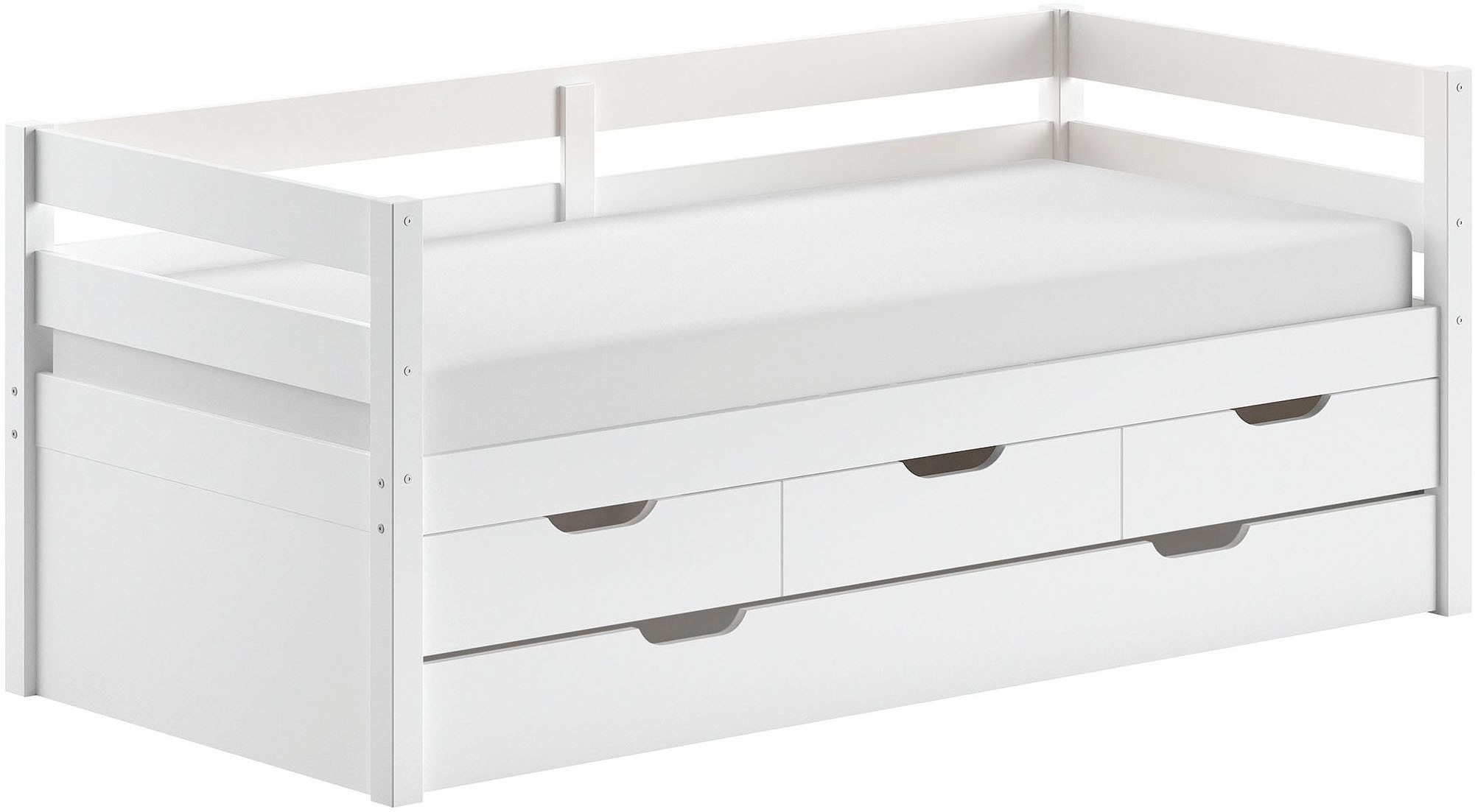 Vipack Funktionsbett Margrit mit Bettschublade, in zeitlosem Design, universell einsetzbar, Massivholzbett mit 3 Schubladen, wahlweise in 2 Farben erhältlich