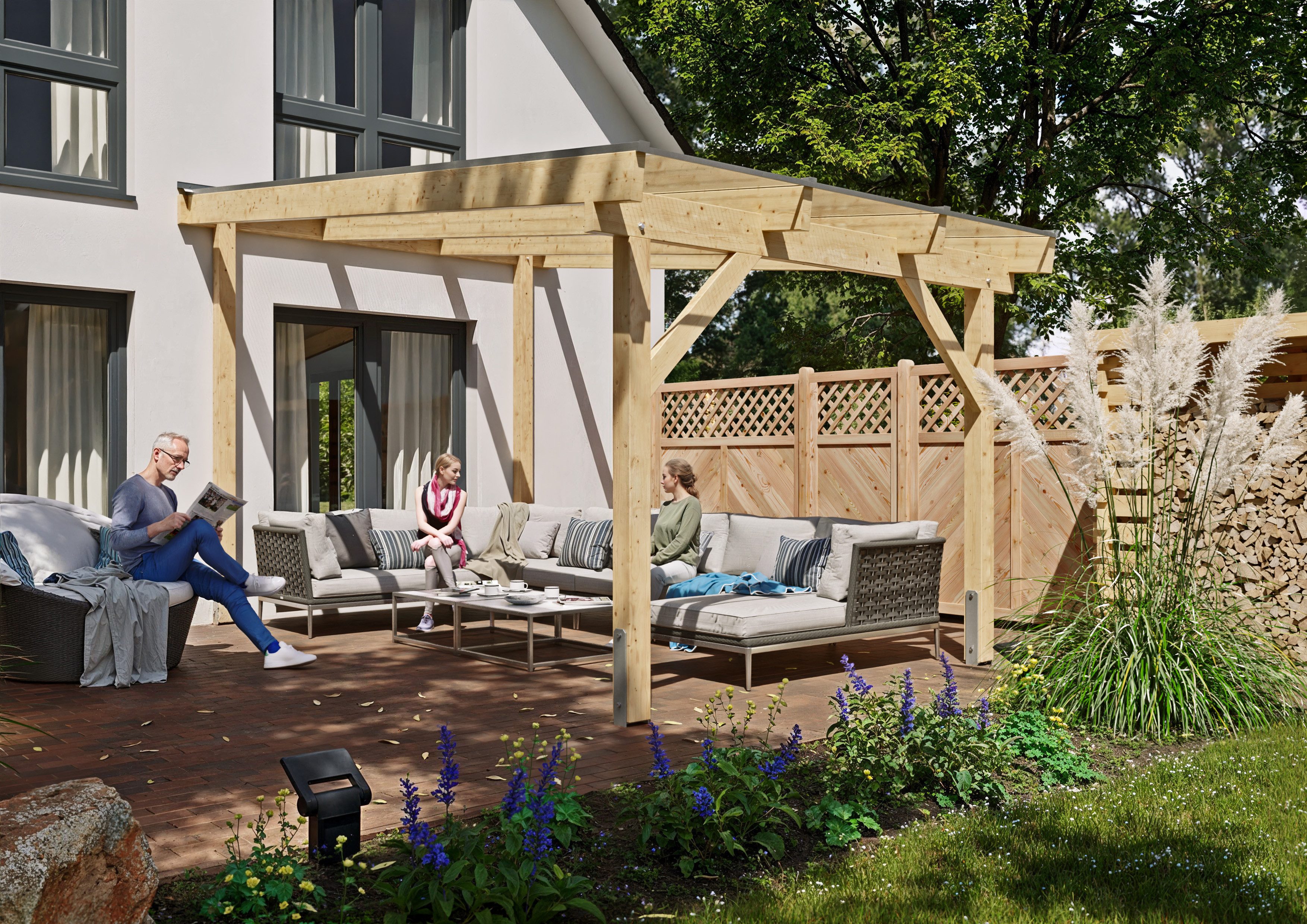 KONIFERA Terrassendach Atlas, BxT: 308,4x500 cm, Bedachung Hohlkammerplatten, Bausatz aus naturbel. Leimholz mit lichtdurchl. Polycarbonat-Pultdach