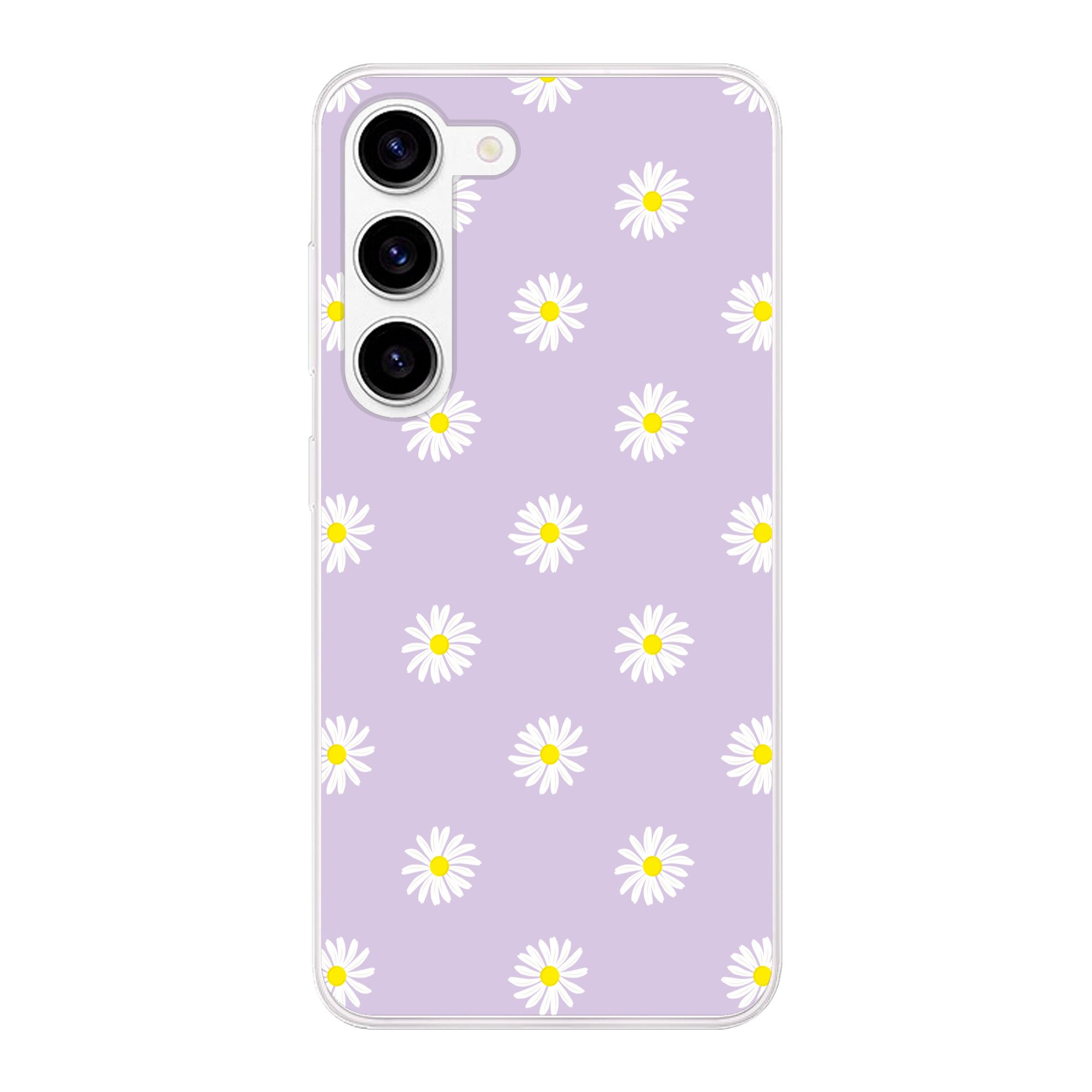 MuchoWow Handyhülle für Samsung Galaxy S23 Gänseblümchen - Pastell - Weiß - Lila - Blumen, Phone Case, Silikon, Schutzhülle Dünn