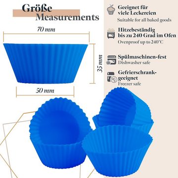 GOURMEO Backblech Reusable Blue Silicone Muffin Cups, Silikon, 25 Blaue Muffinförmchen aus Silikon - wiederverwendbar und BPAfrei